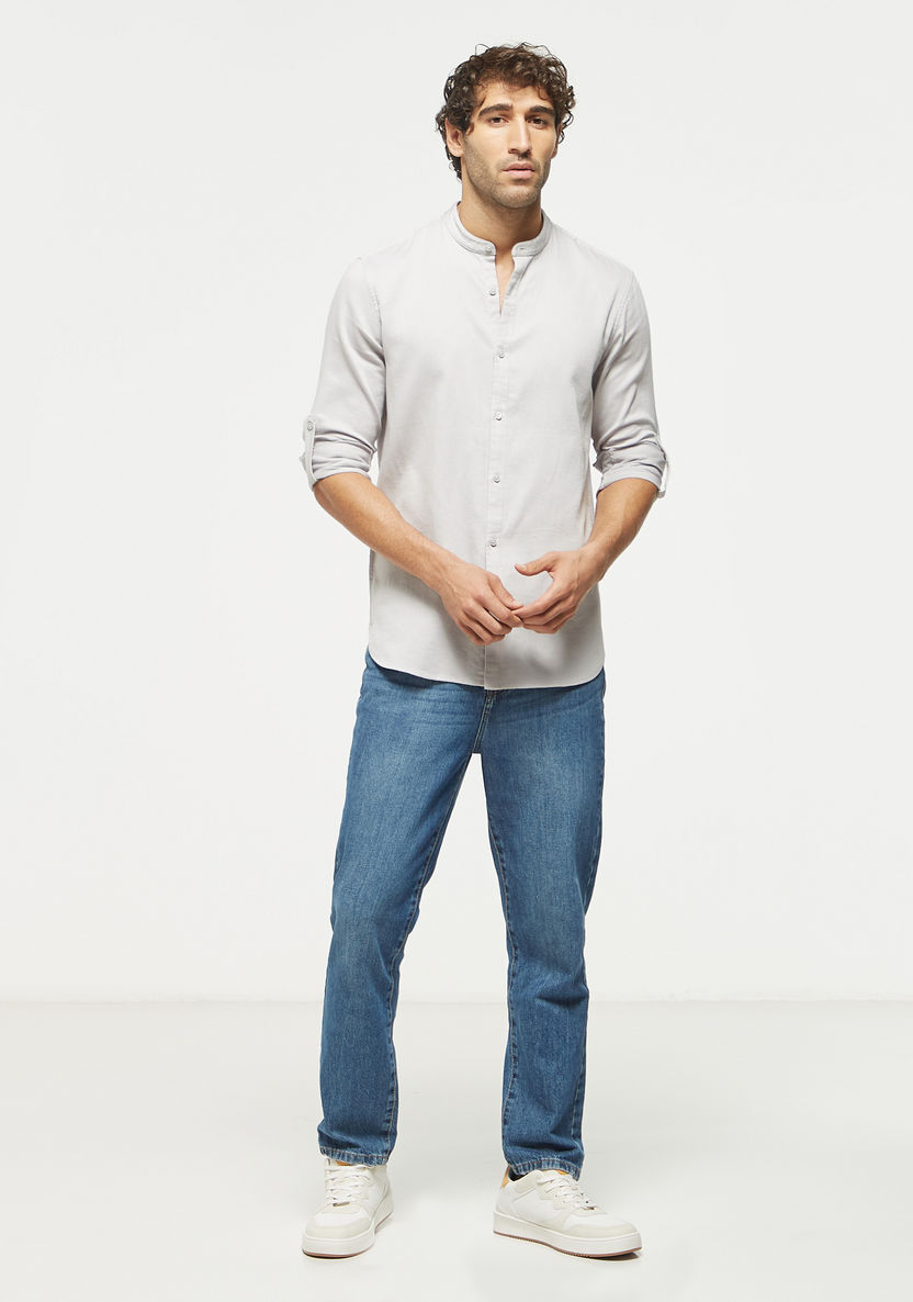 Buy Textured Mandarin Collar Shirt with Long Sleeves | Splash UAE