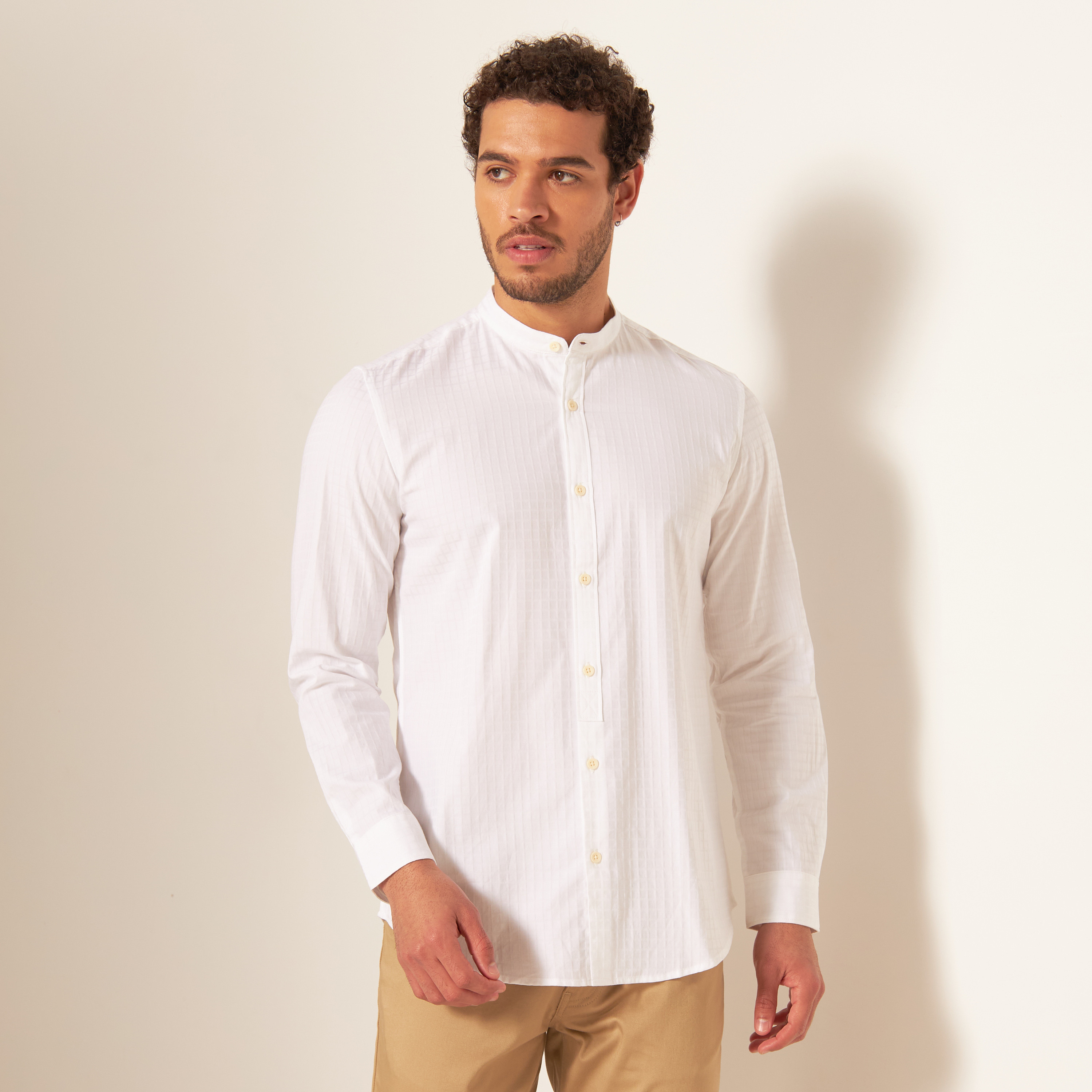 Mens white long sleeve slim sale fit shirt