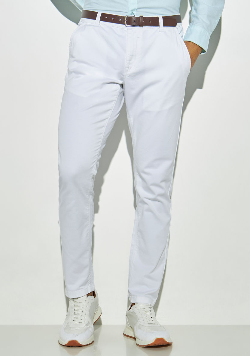 Buy Men's Regular Fit Solid Chinos with Belt Online | Centrepoint KSA