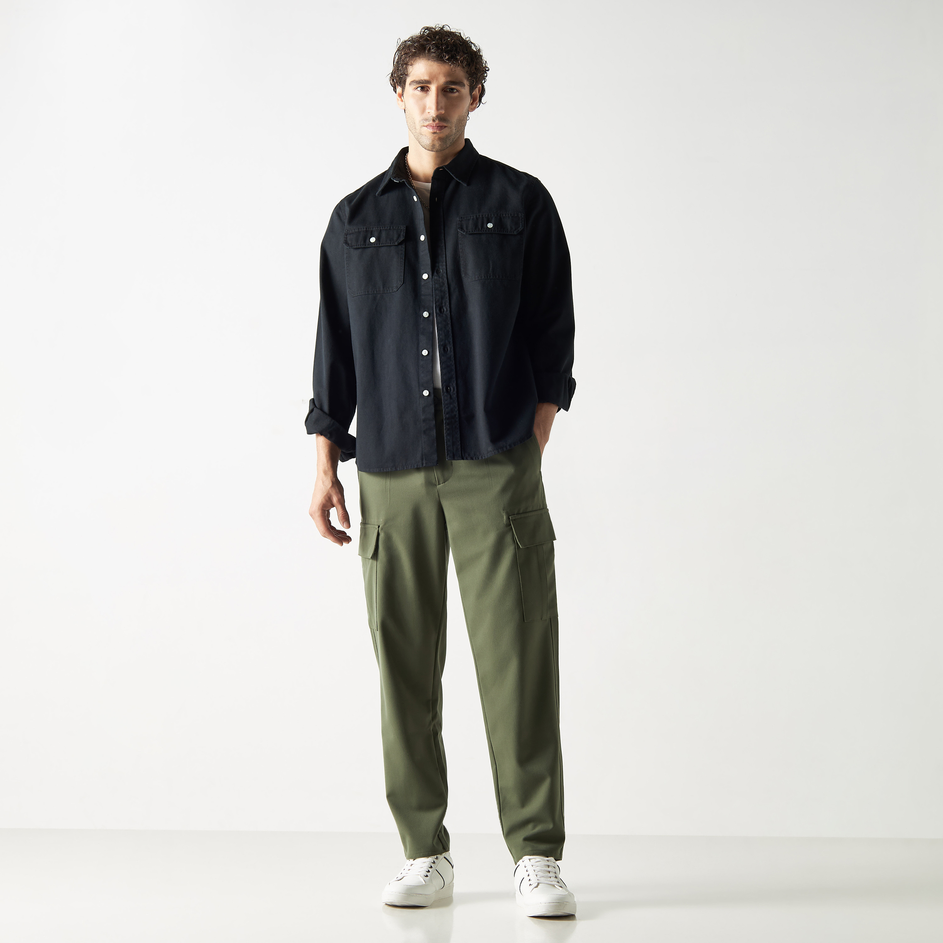 Iconic Regular Fit Solid Cargo Pants-men-clothing-bottoms-trousersandchinos-trousers-image-2