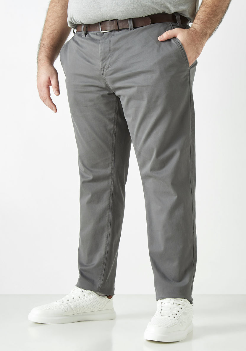 Buy Men's Regular Fit Solid Belted Chinos Online | Centrepoint UAE