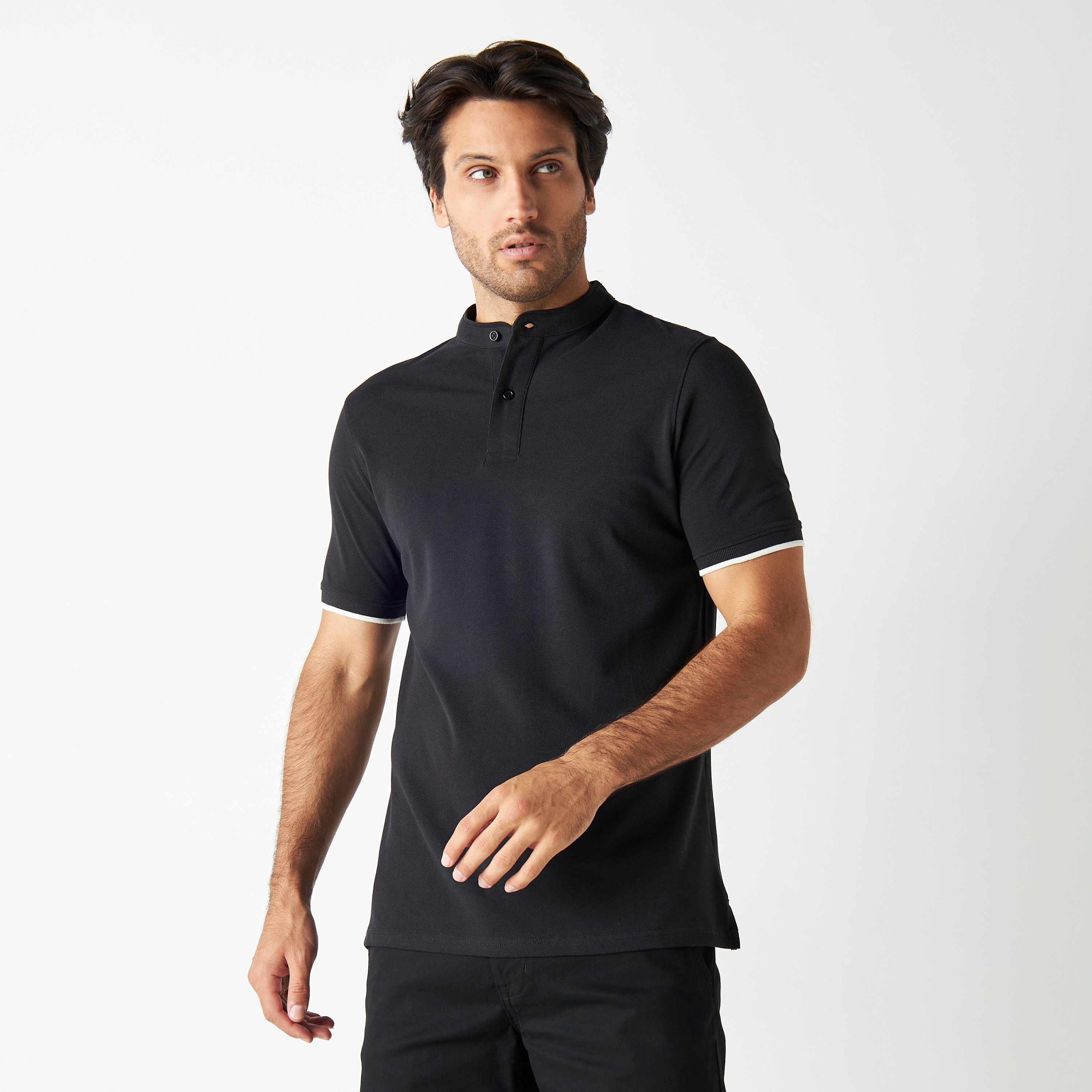 Mandarin Collar Polo T shirt with Short Sleeves