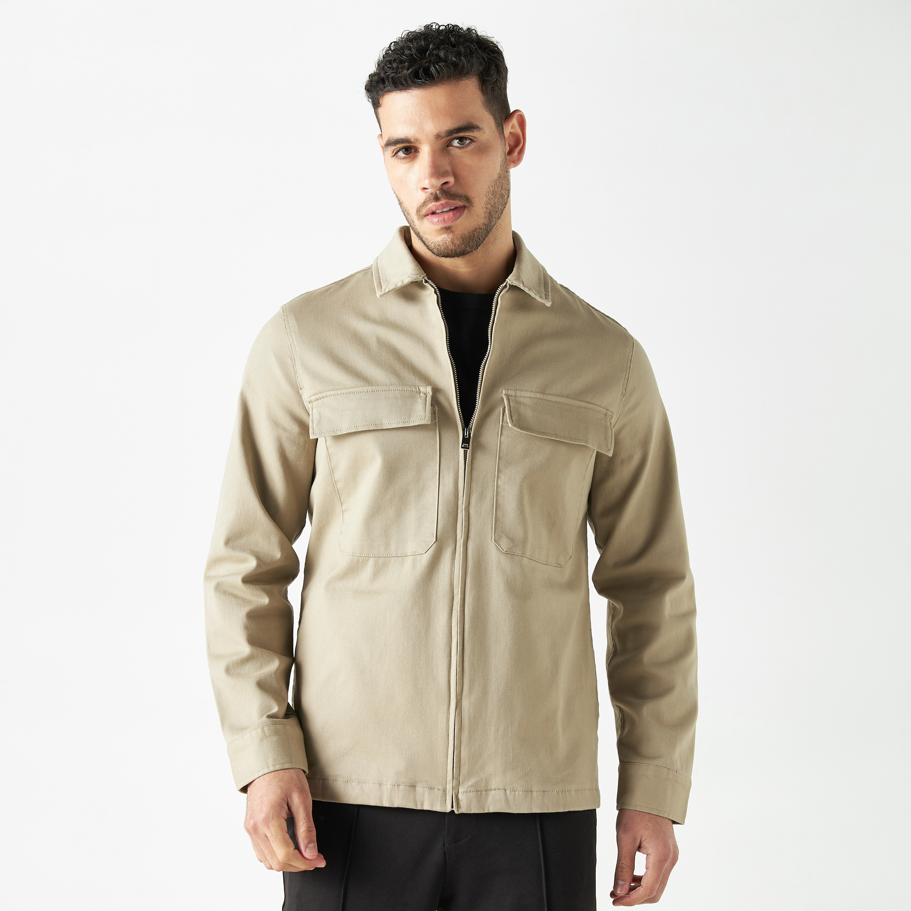 Shop Zip Through Jacket with Pockets and Long Sleeves Online Splash Bahrain