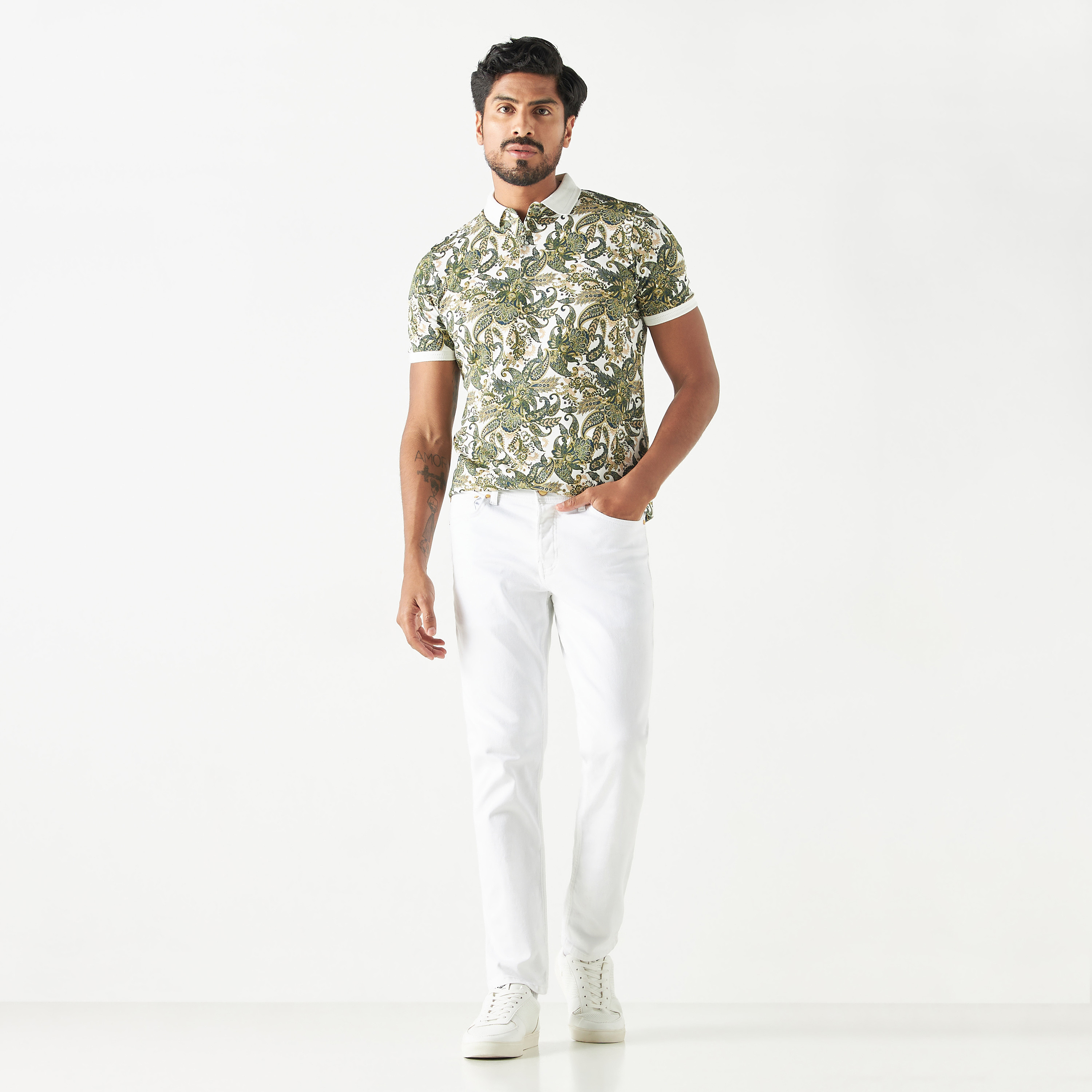 Buy All Over Paisley Print Polo T shirt with Short Sleeves