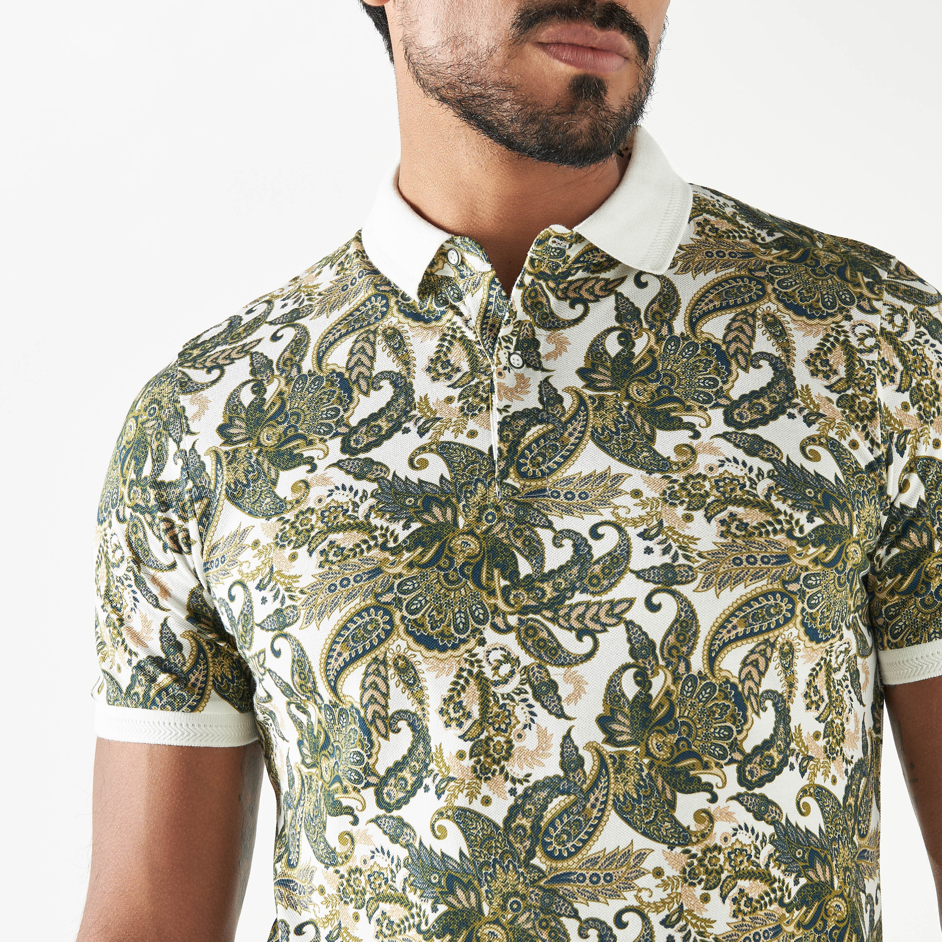 Buy All Over Paisley Print Polo T shirt with Short Sleeves