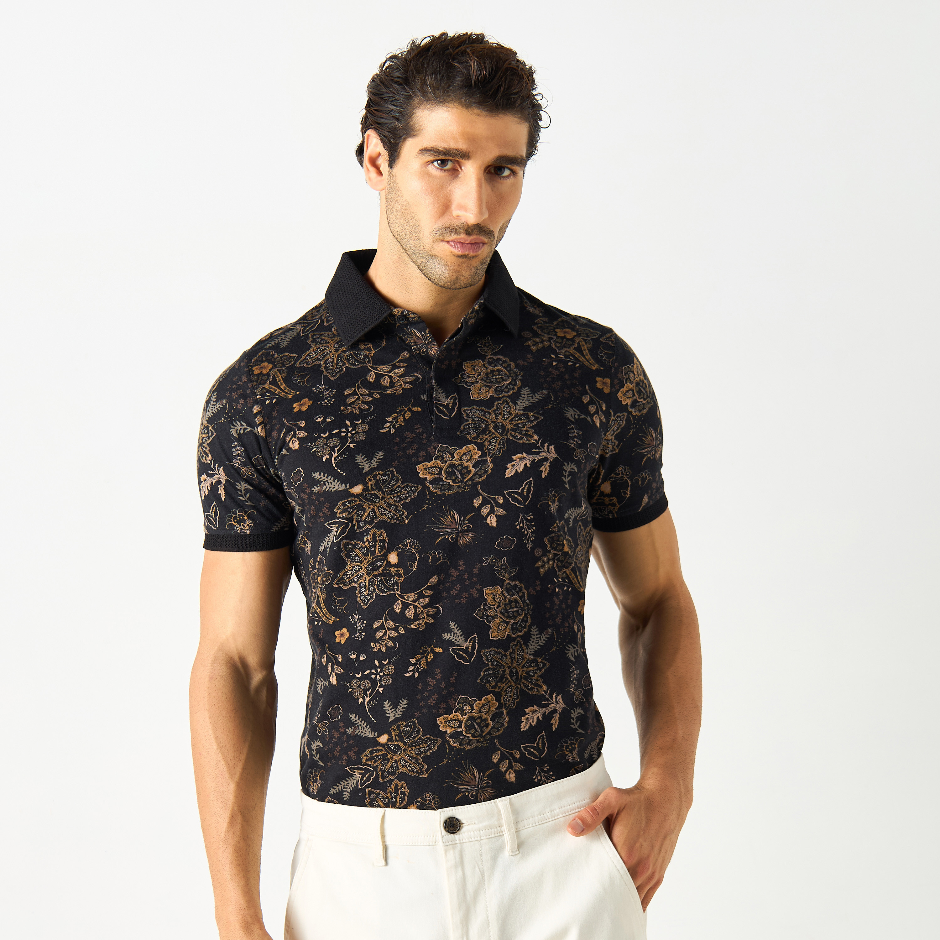 Buy Men s All Over Print Polo T shirt with Short Sleeves Online Centrepoint Kuwait