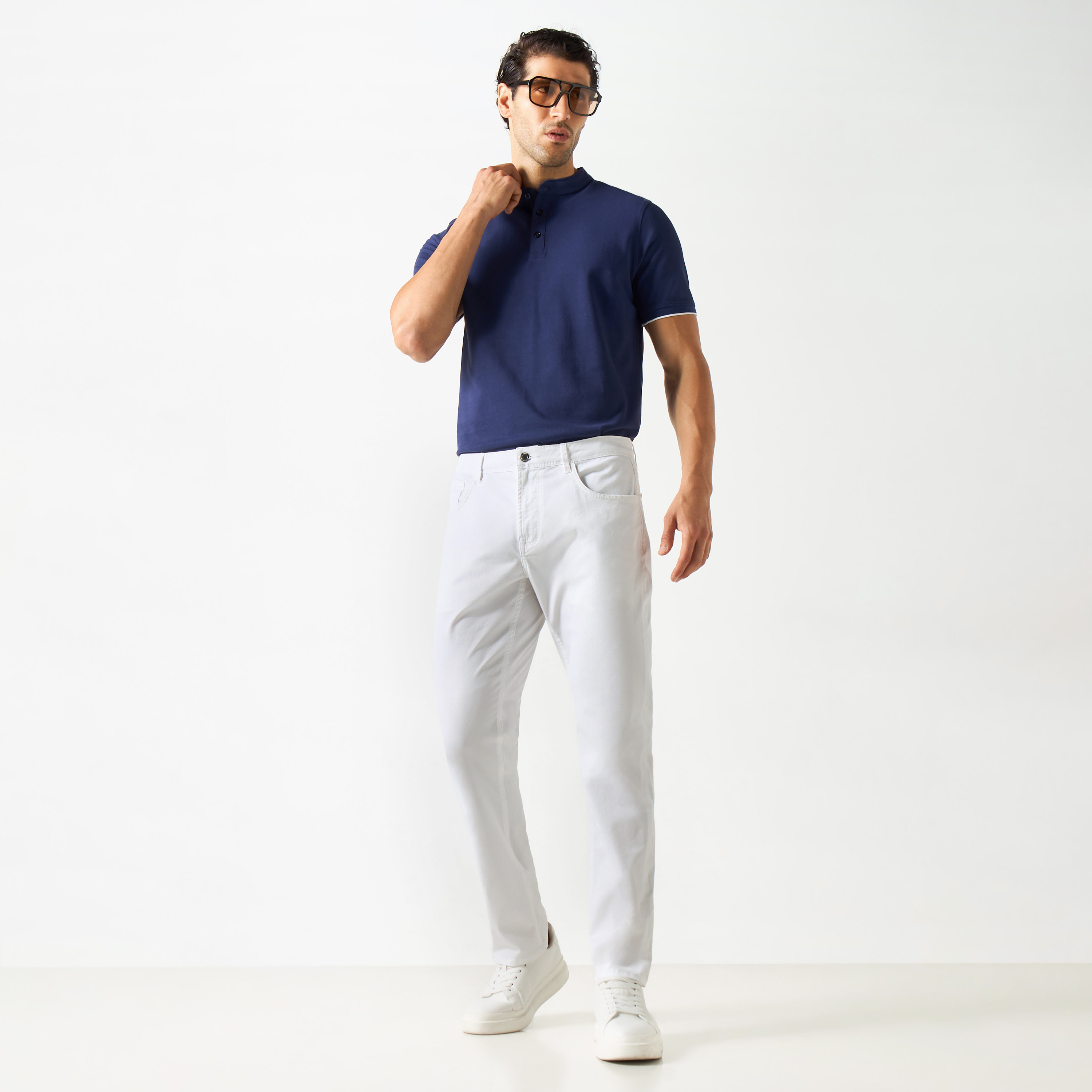 Polo T-shirt with Mandarin Collar and Short Sleeves-men-clothing-tshirtsandpolos-polos-image-2