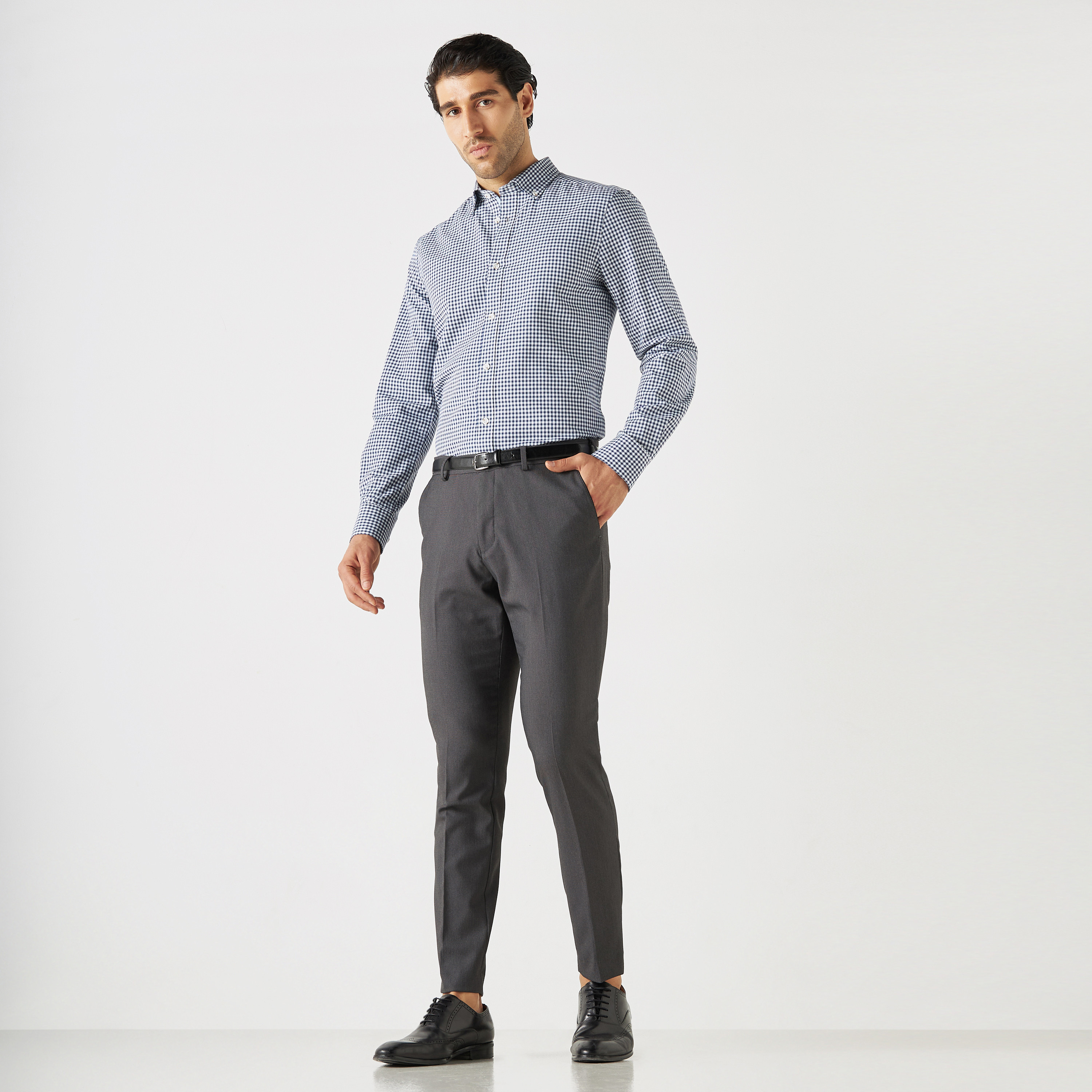 Slim Fit Checked Shirt with Button Down Collar and Long Sleeves-men-clothing-shirts-image-7