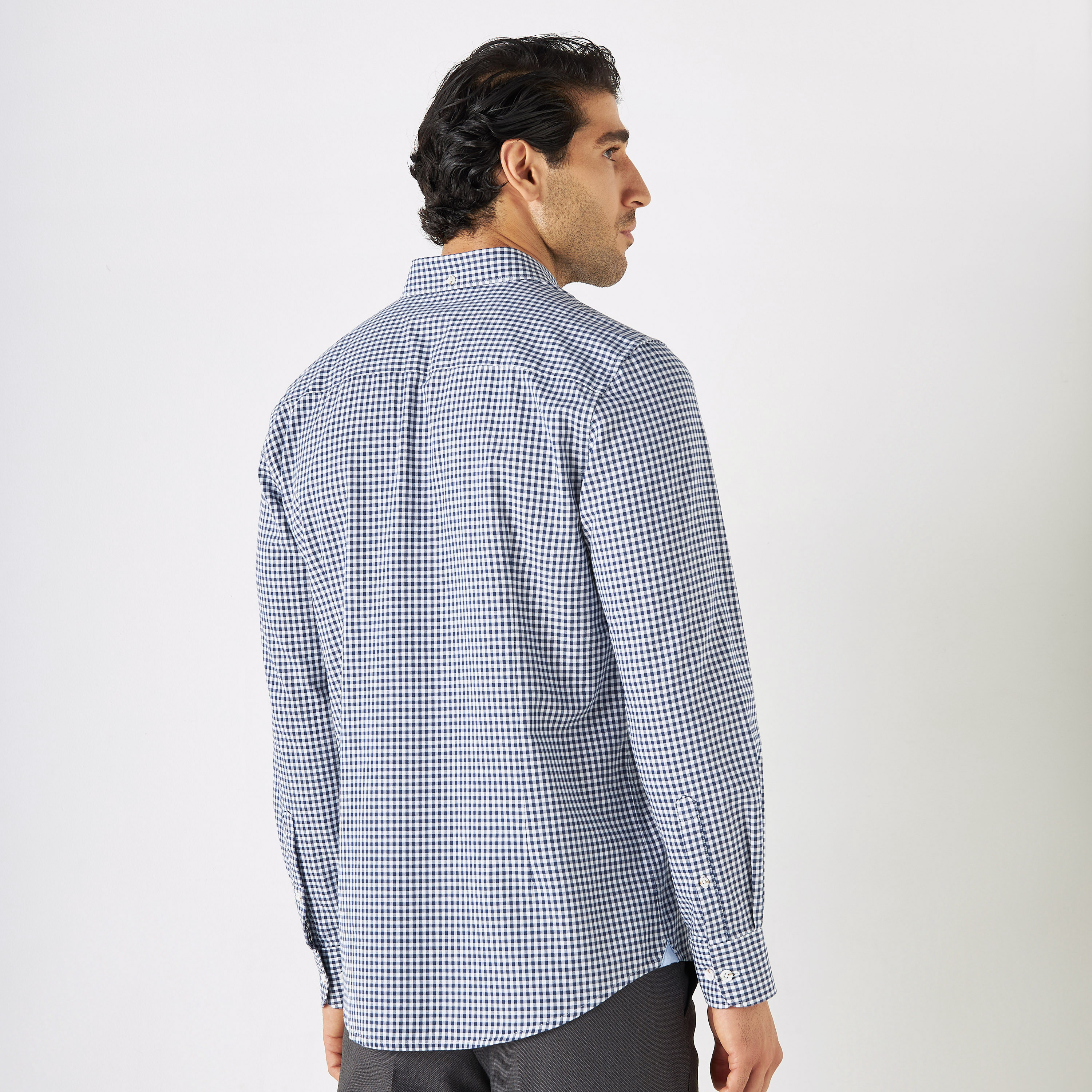 Slim Fit Checked Shirt with Button Down Collar and Long Sleeves-men-clothing-shirts-image-8