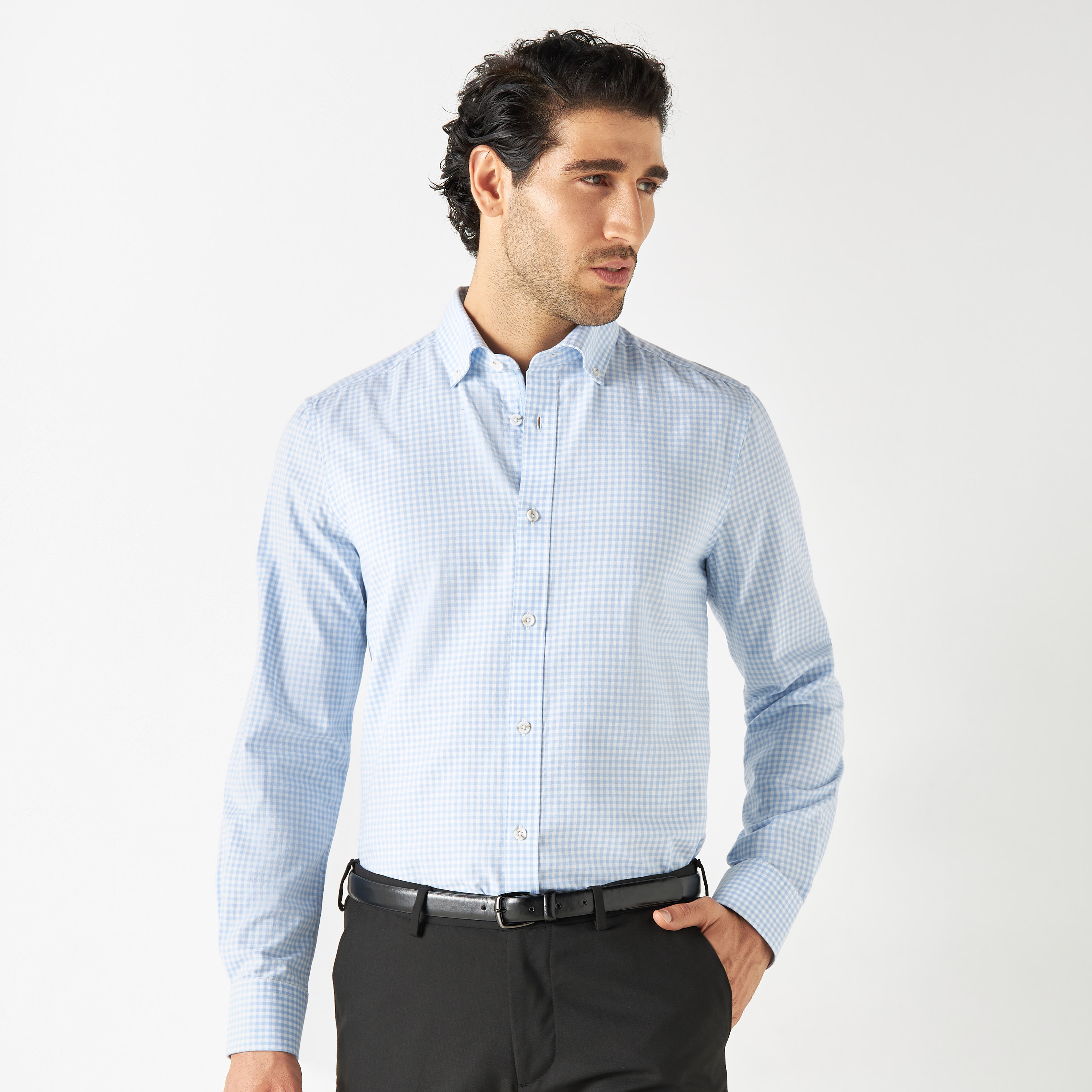 Slim Fit Checked Shirt with Button Down Collar and Long Sleeves-men-clothing-shirts-image-1