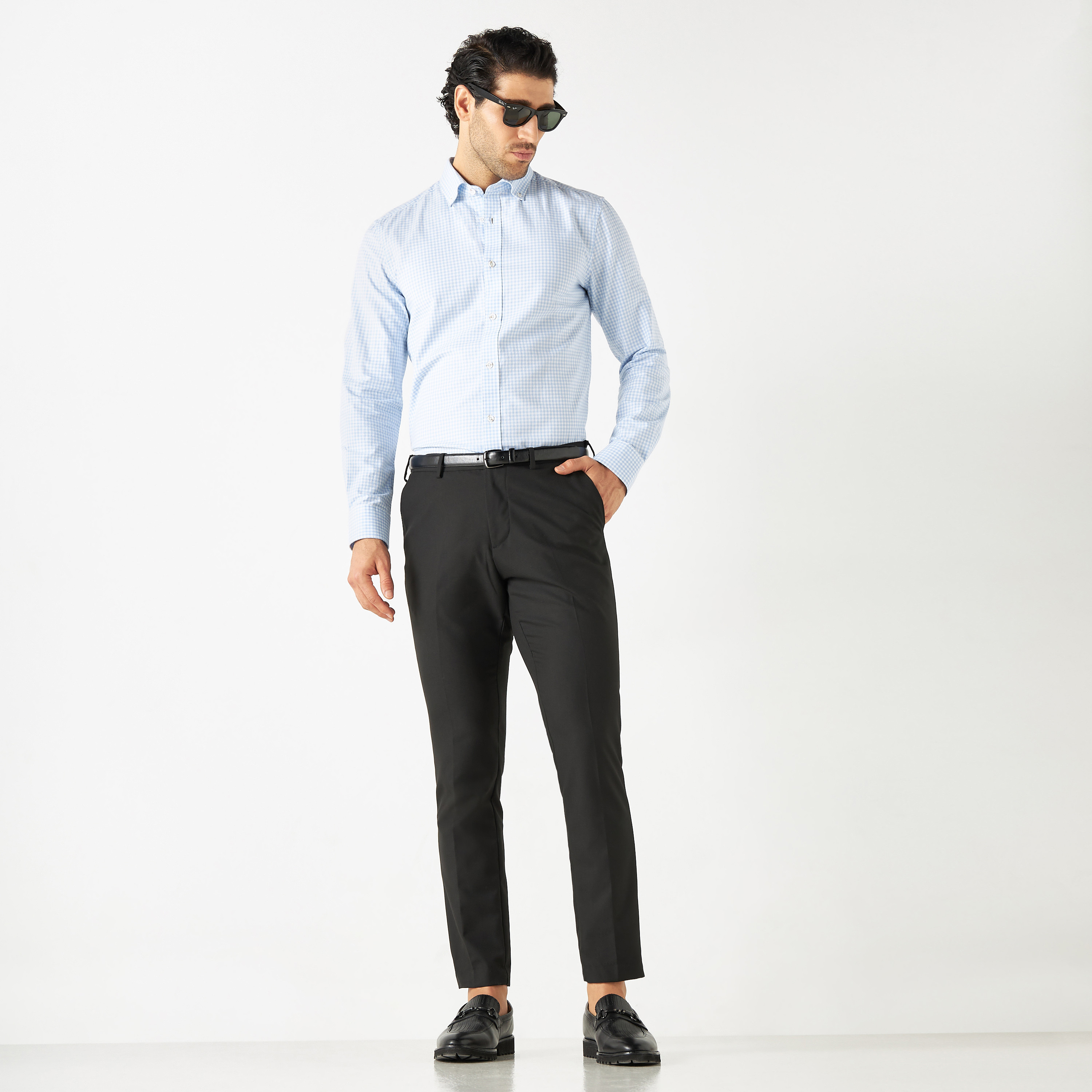 Slim Fit Checked Shirt with Button Down Collar and Long Sleeves-men-clothing-shirts-image-2