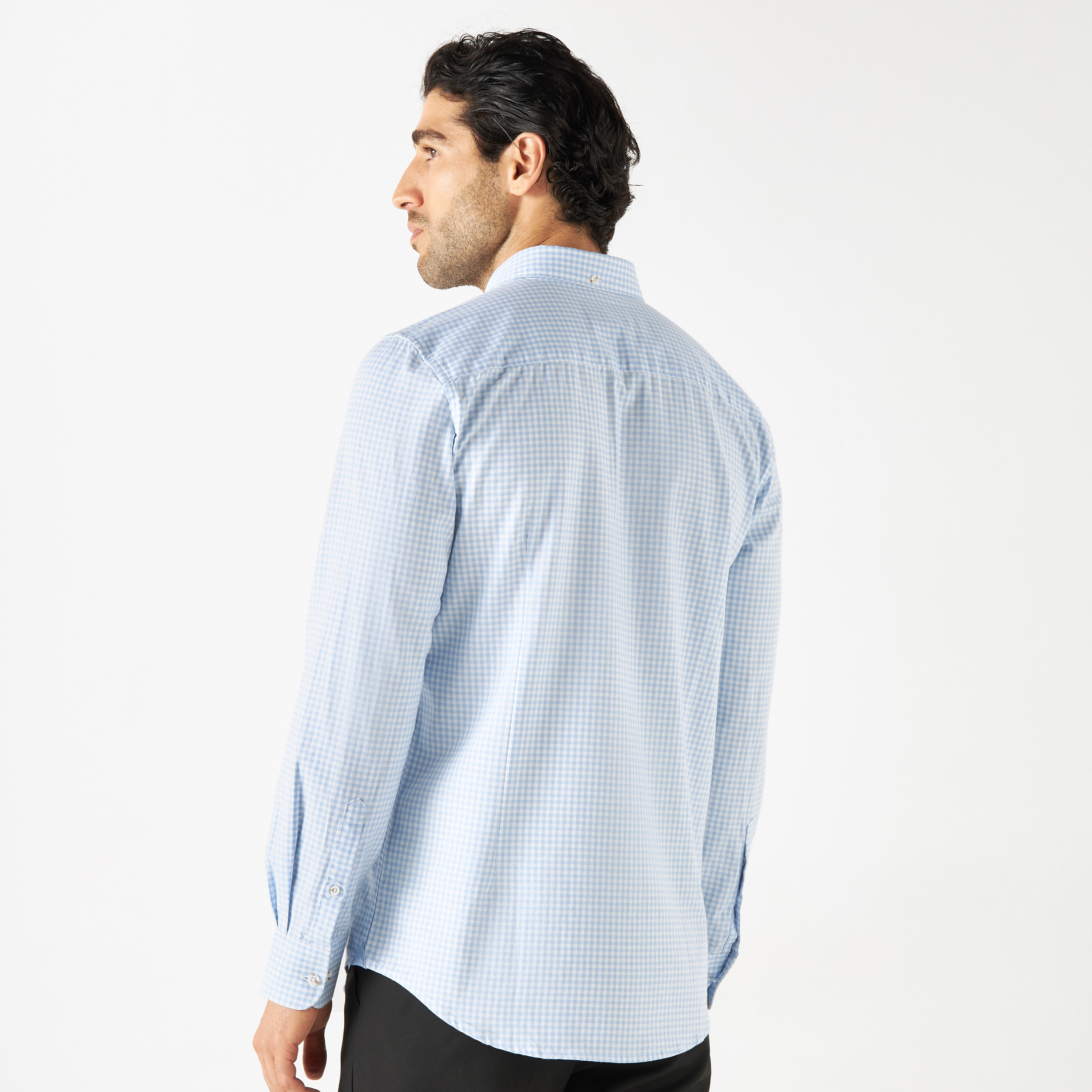 Slim Fit Checked Shirt with Button Down Collar and Long Sleeves-men-clothing-shirts-image-3