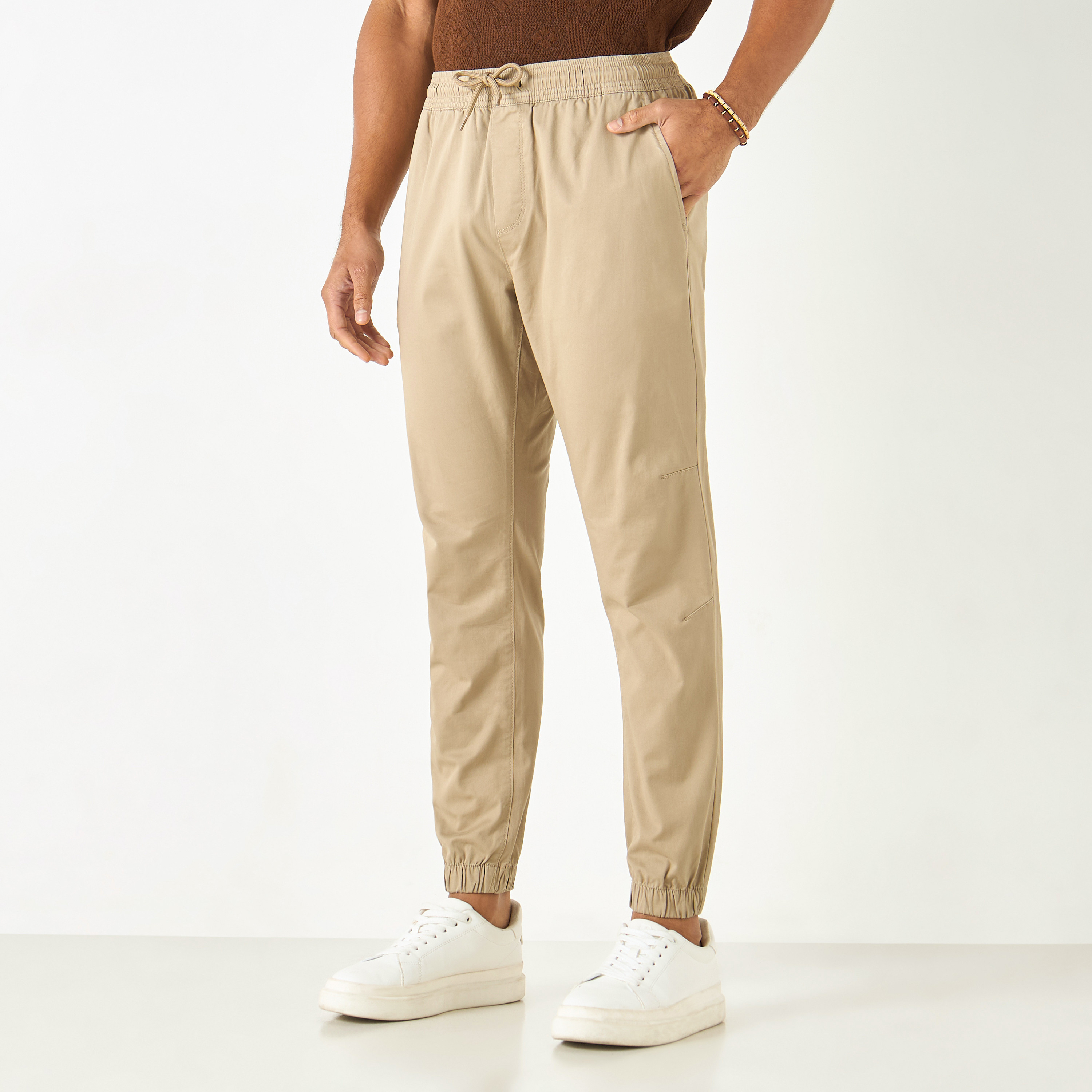 Solid slim fit joggers sale