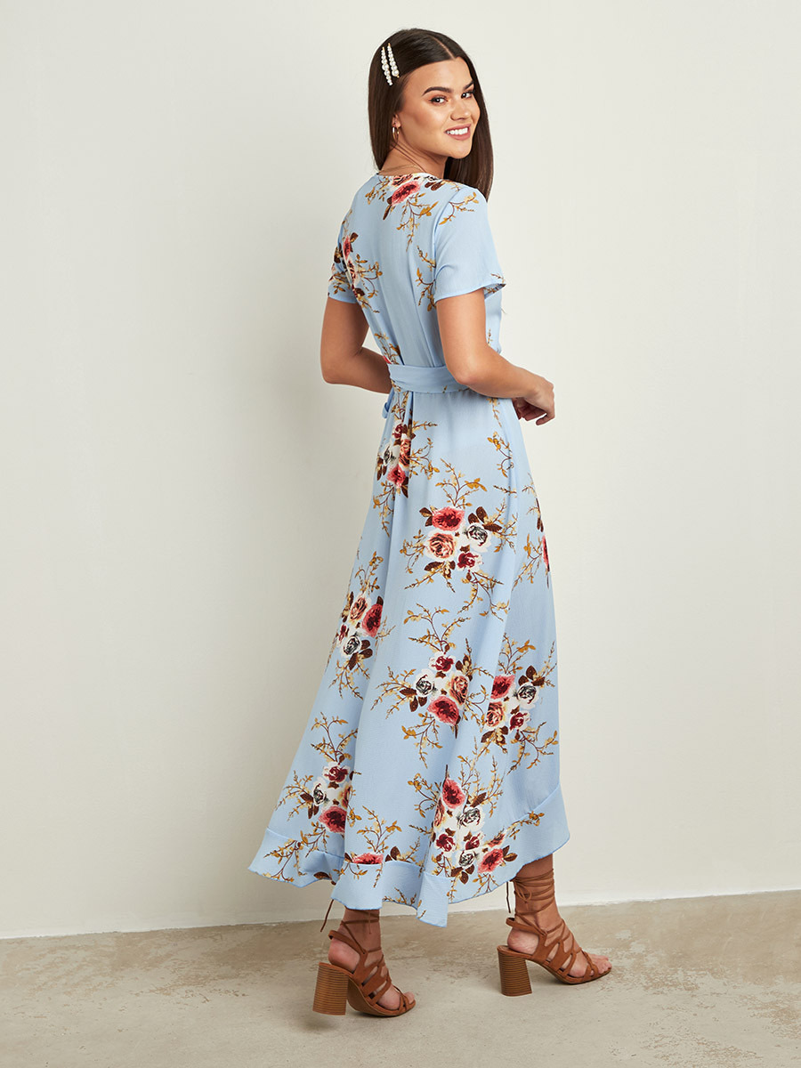 Styli Floral Print Wrap Over Maxi Dress with Tie-Belt Waist-women-clothing-dresses-image-2