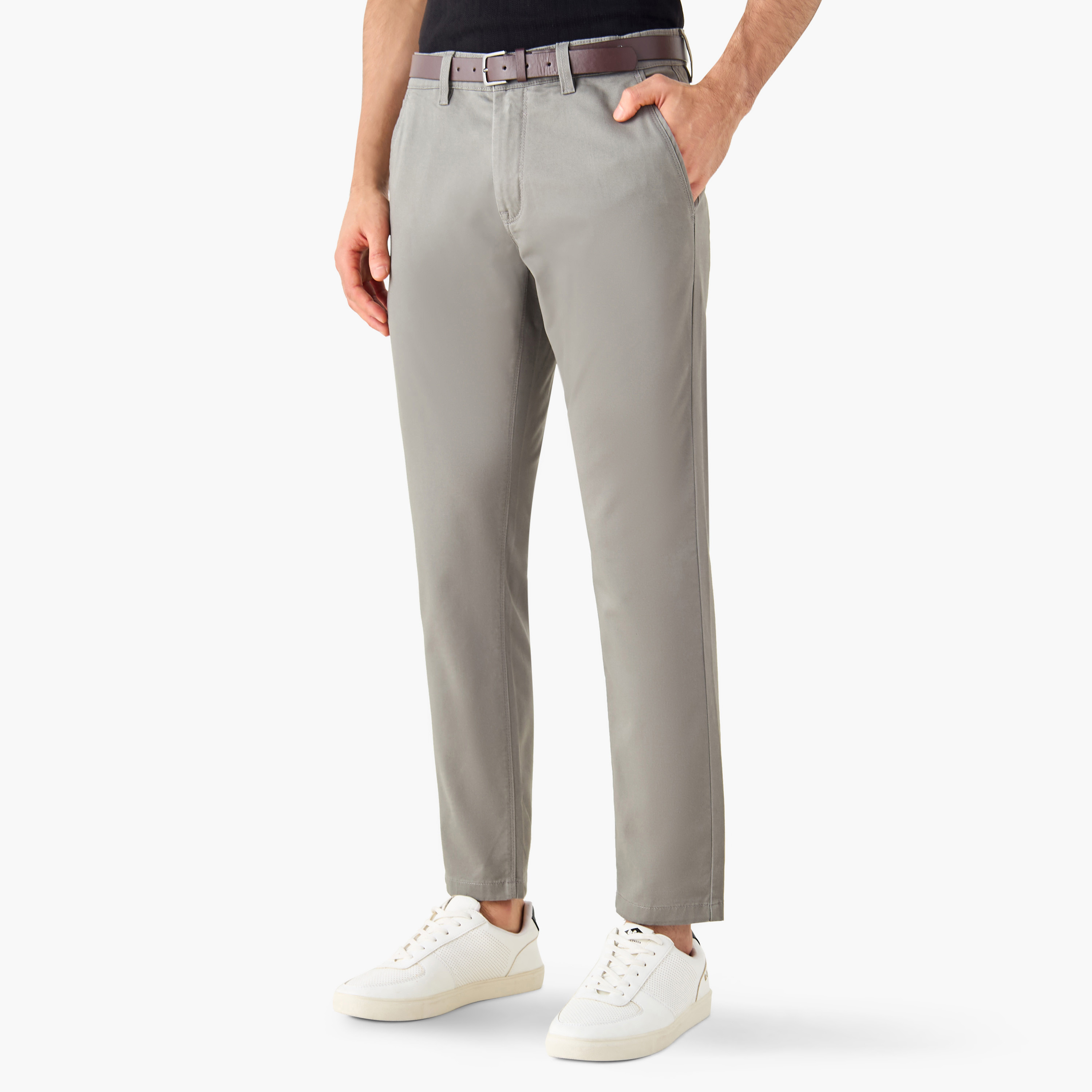 Shop Slim Fit Chino Pants with Button Closure and Pockets