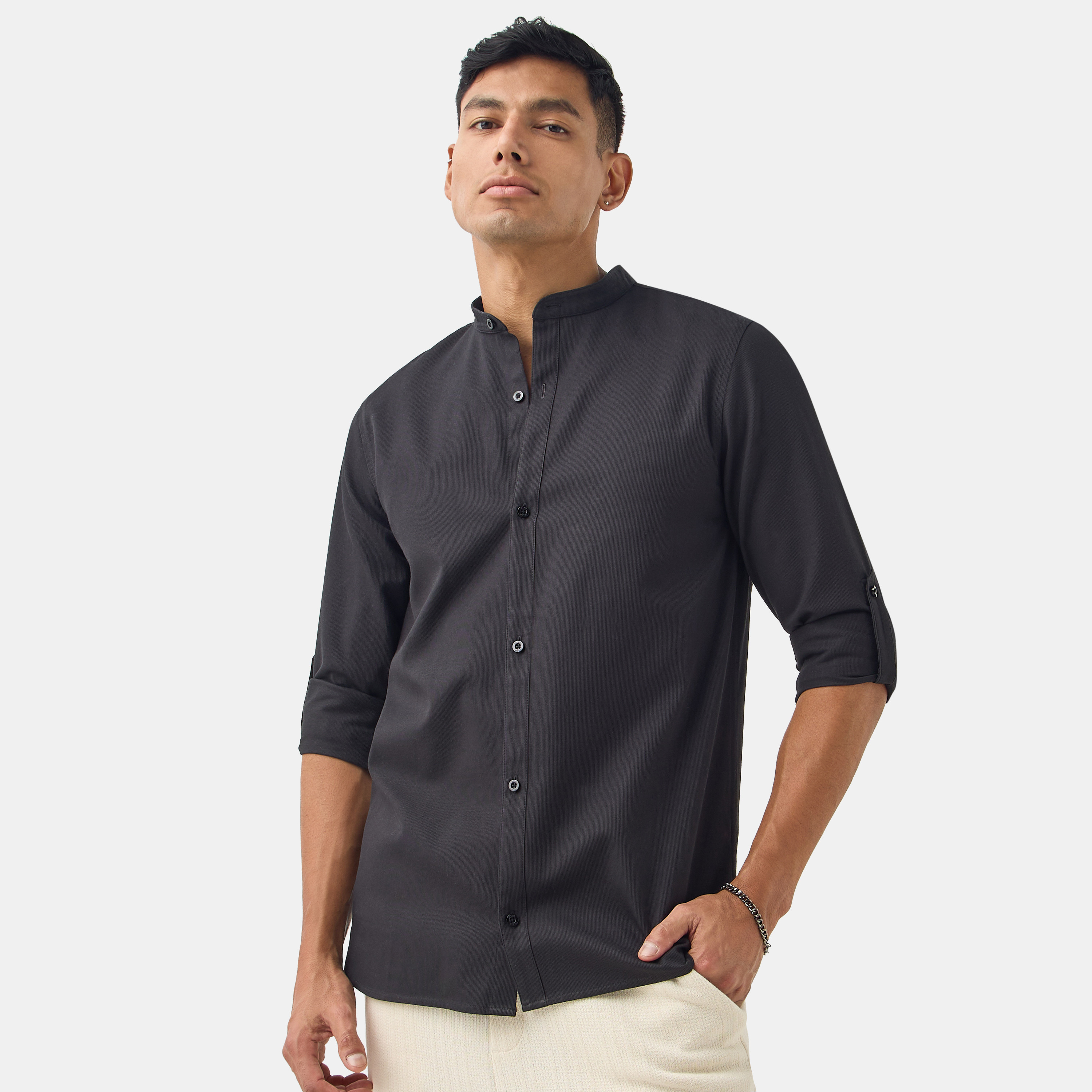 Regular Fit Shirt with Collar and Long Sleeves-men-clothing-shirts-image-1