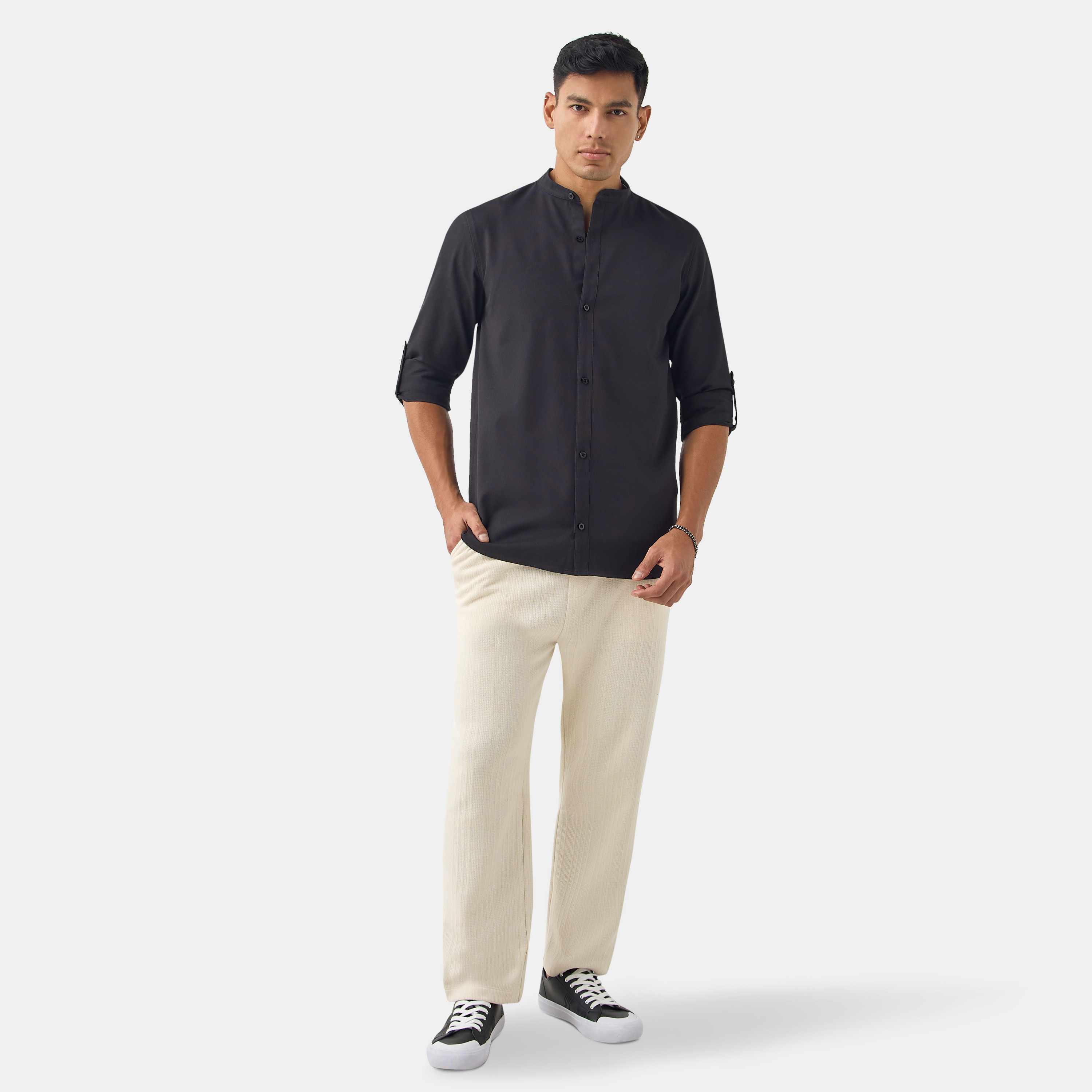 Regular Fit Shirt with Collar and Long Sleeves-men-clothing-shirts-image-2