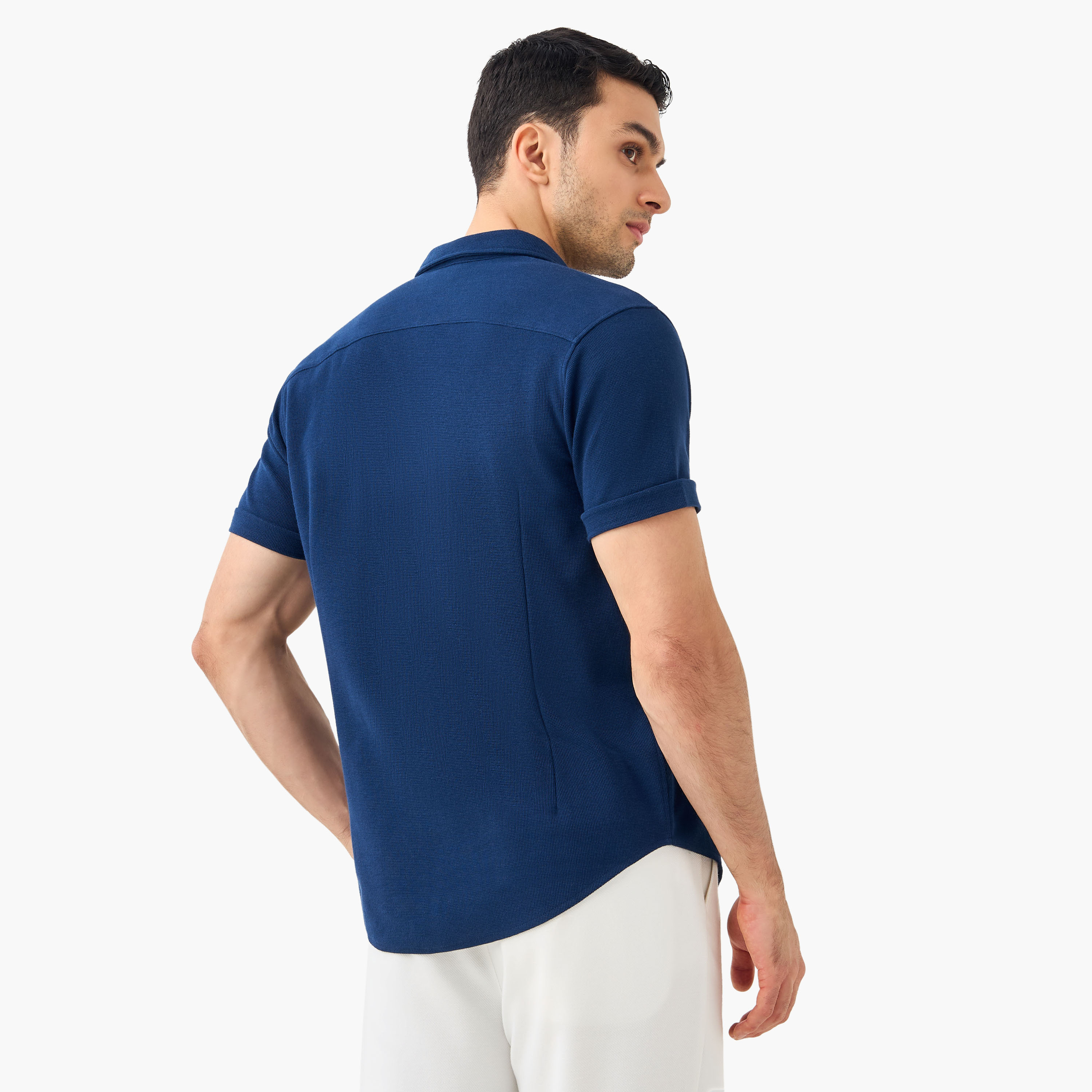 Slim Fit Textured Shirt with Collar and Short Sleeves-men-clothing-shirts-image-9