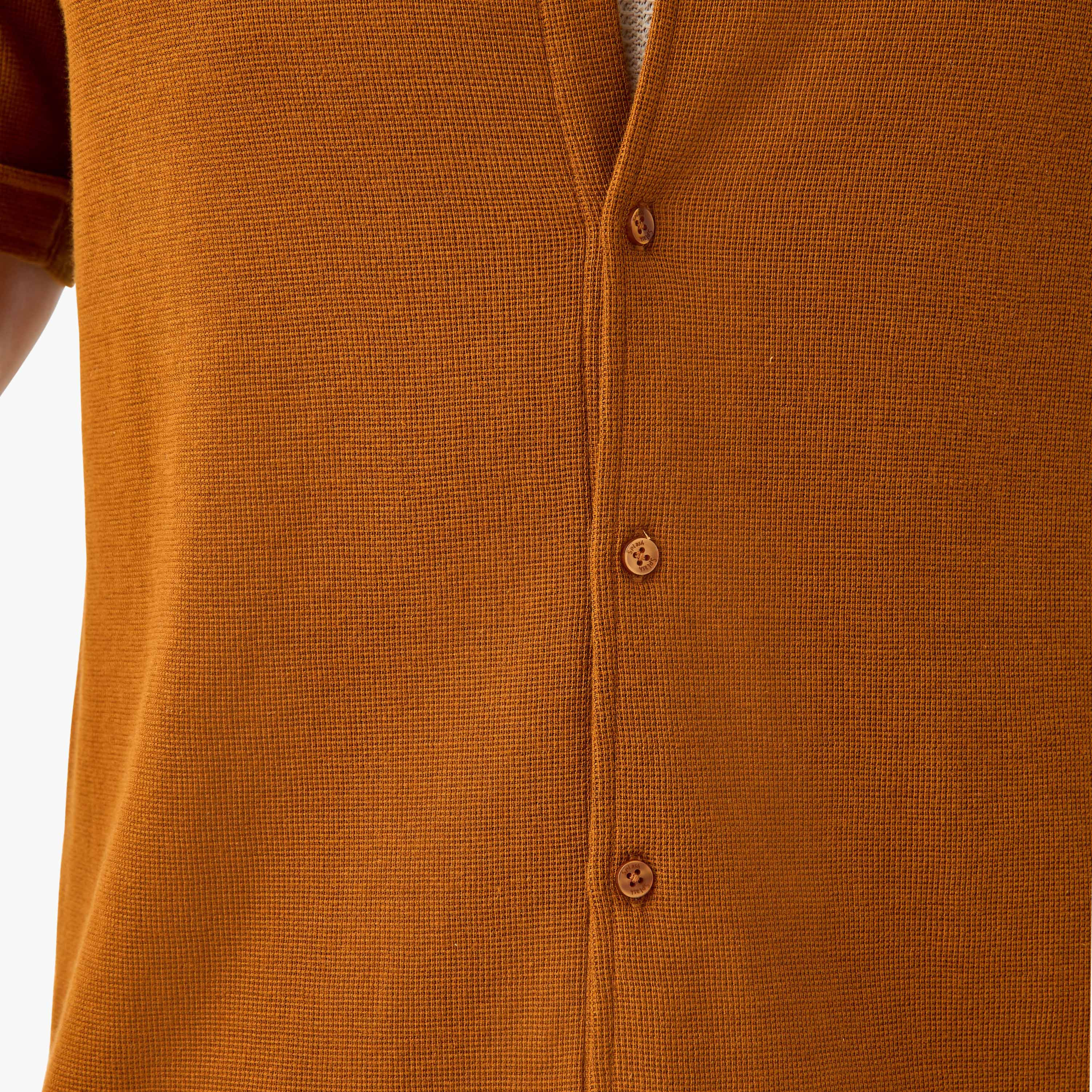 Slim Fit Textured Shirt with Collar and Short Sleeves-men-clothing-shirts-image-21