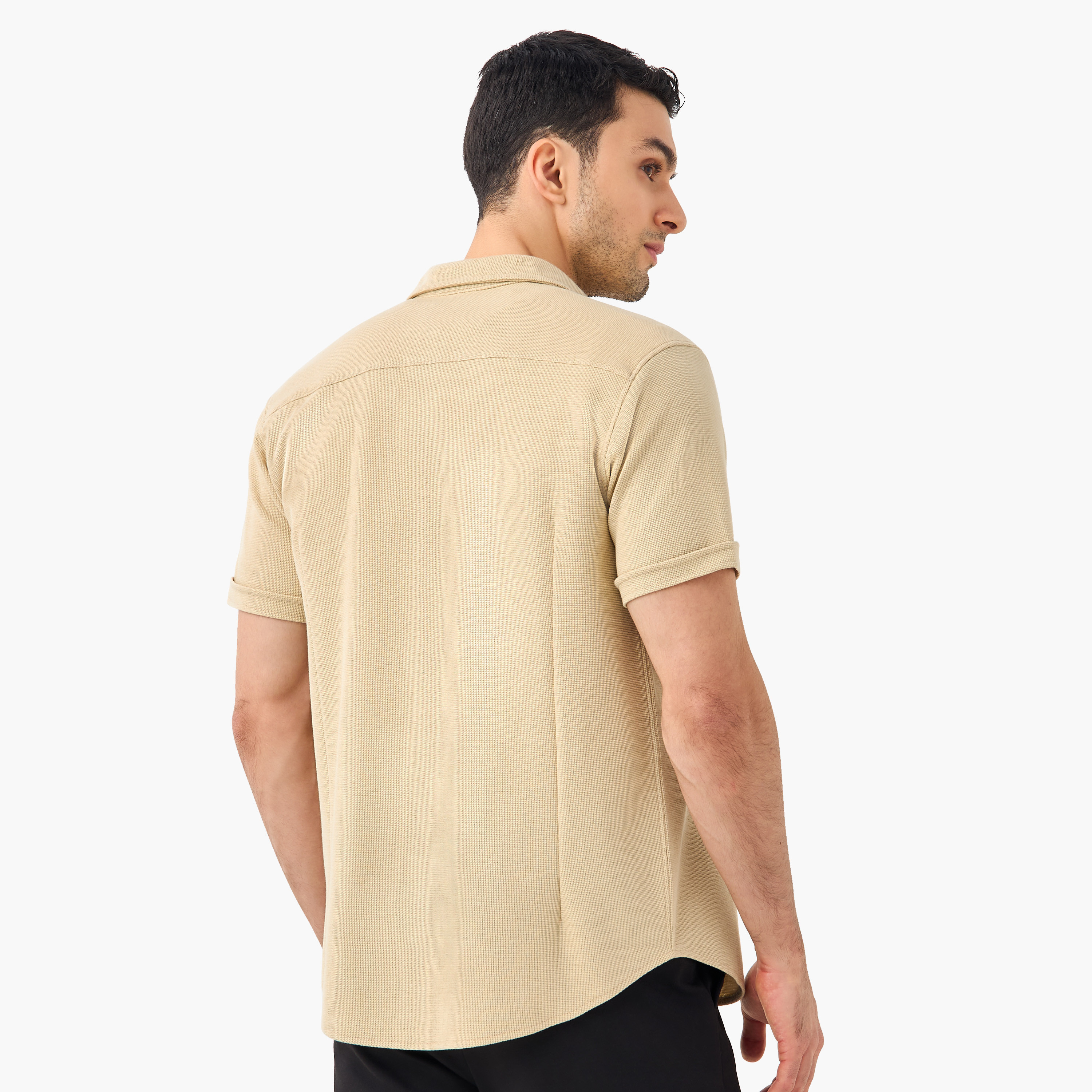 Slim Fit Textured Shirt with Collar and Short Sleeves-men-clothing-shirts-image-14