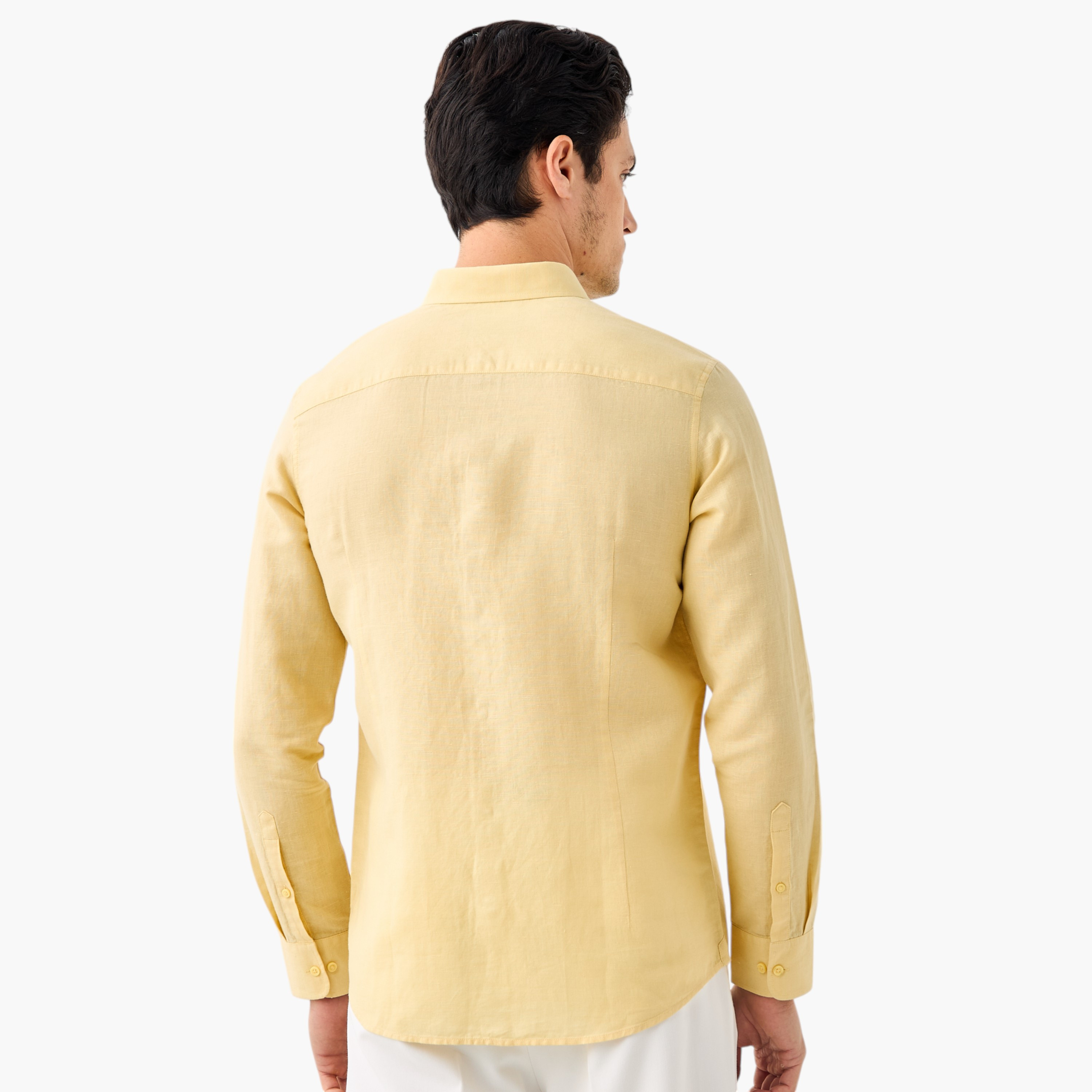 Linen Blend Shirt with Long Sleeves and Button Closure-men-clothing-shirts-image-3