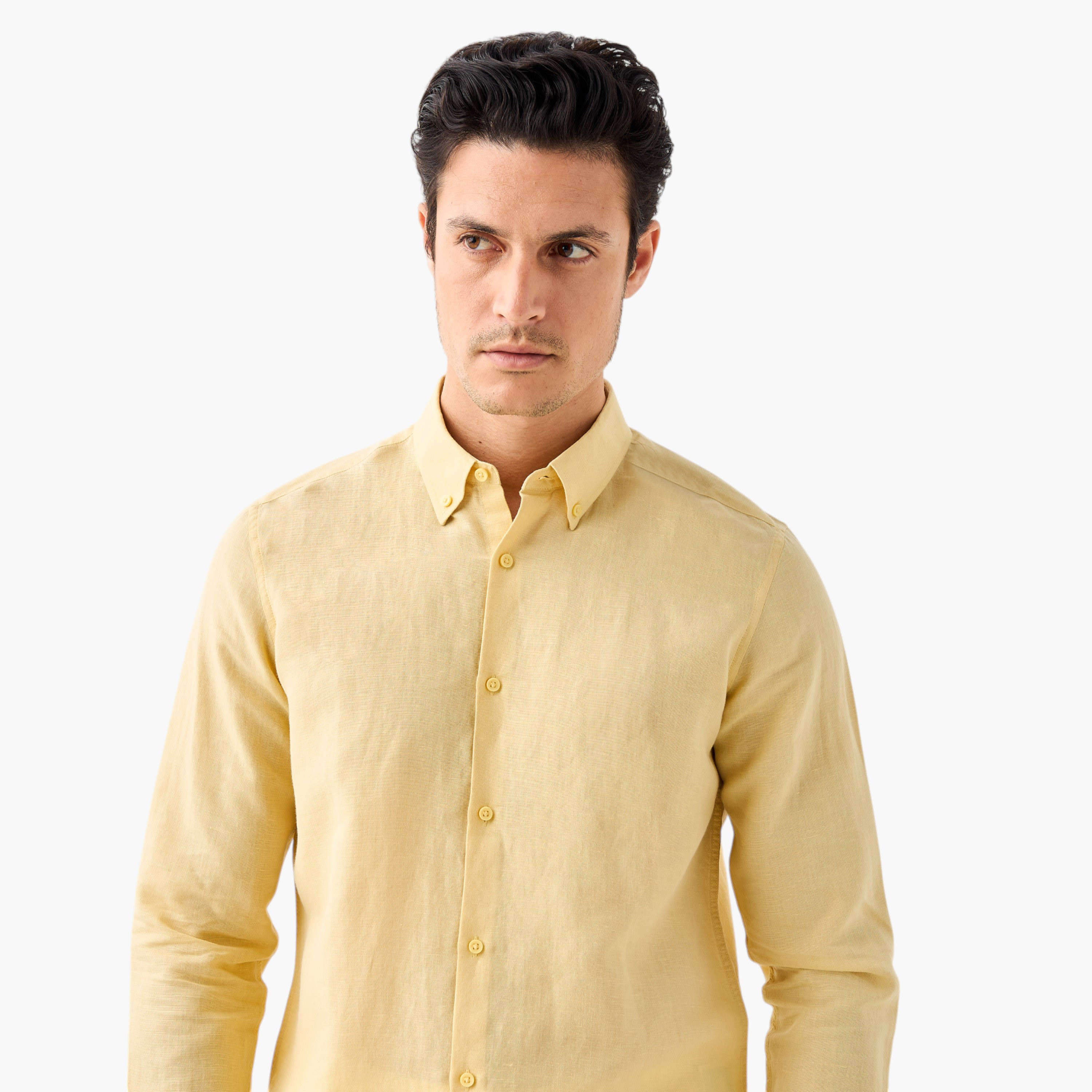 Linen Blend Shirt with Long Sleeves and Button Closure-men-clothing-shirts-image-4