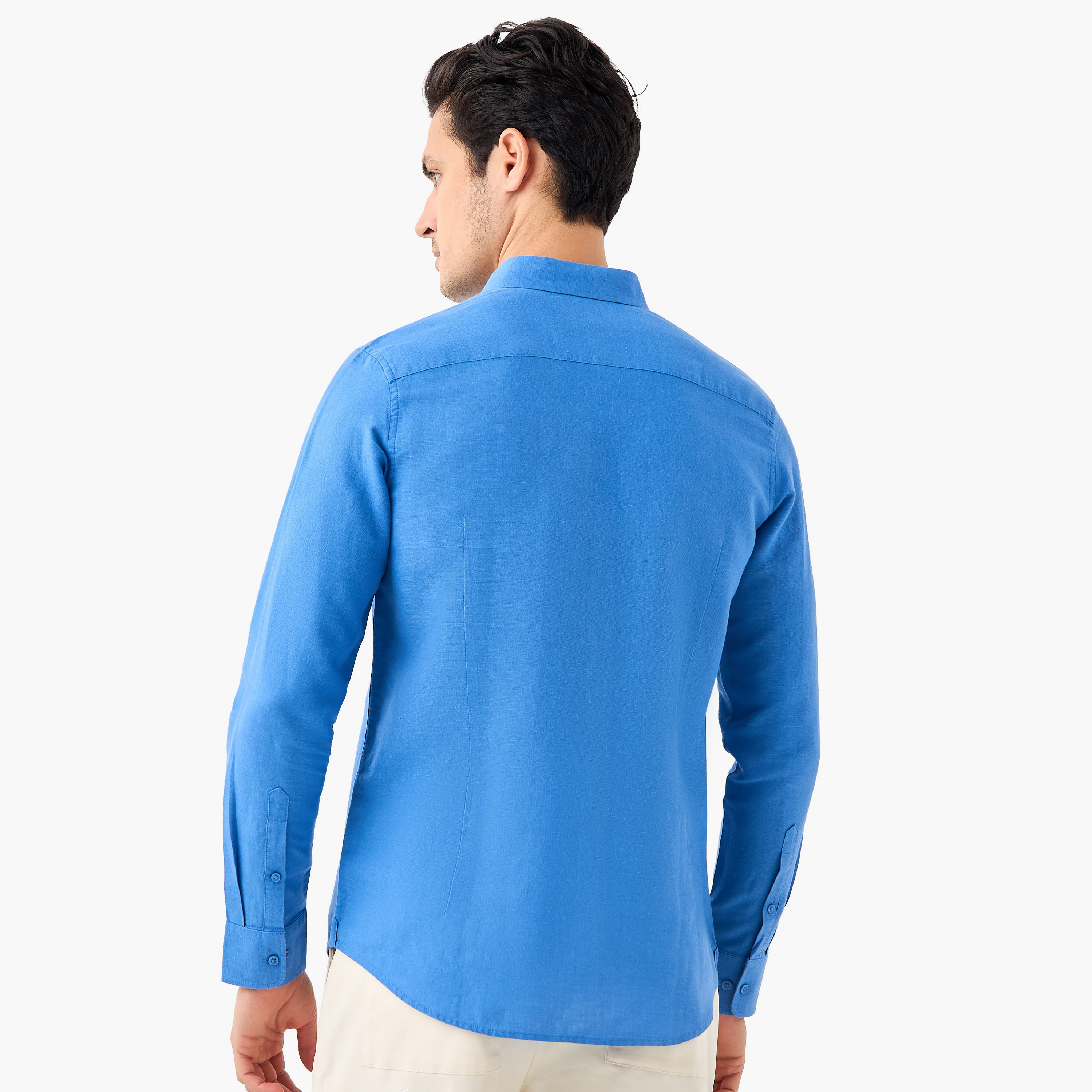 Linen Blend Shirt with Long Sleeves and Button Closure-men-clothing-shirts-image-9