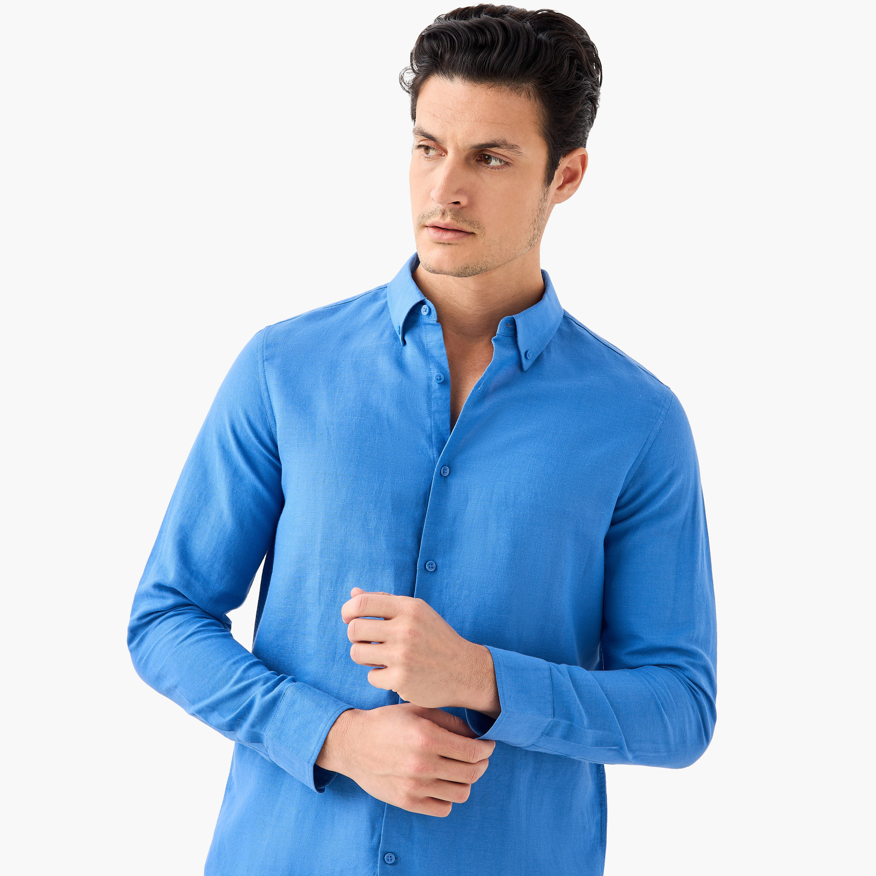 Linen Blend Shirt with Long Sleeves and Button Closure-men-clothing-shirts-image-10