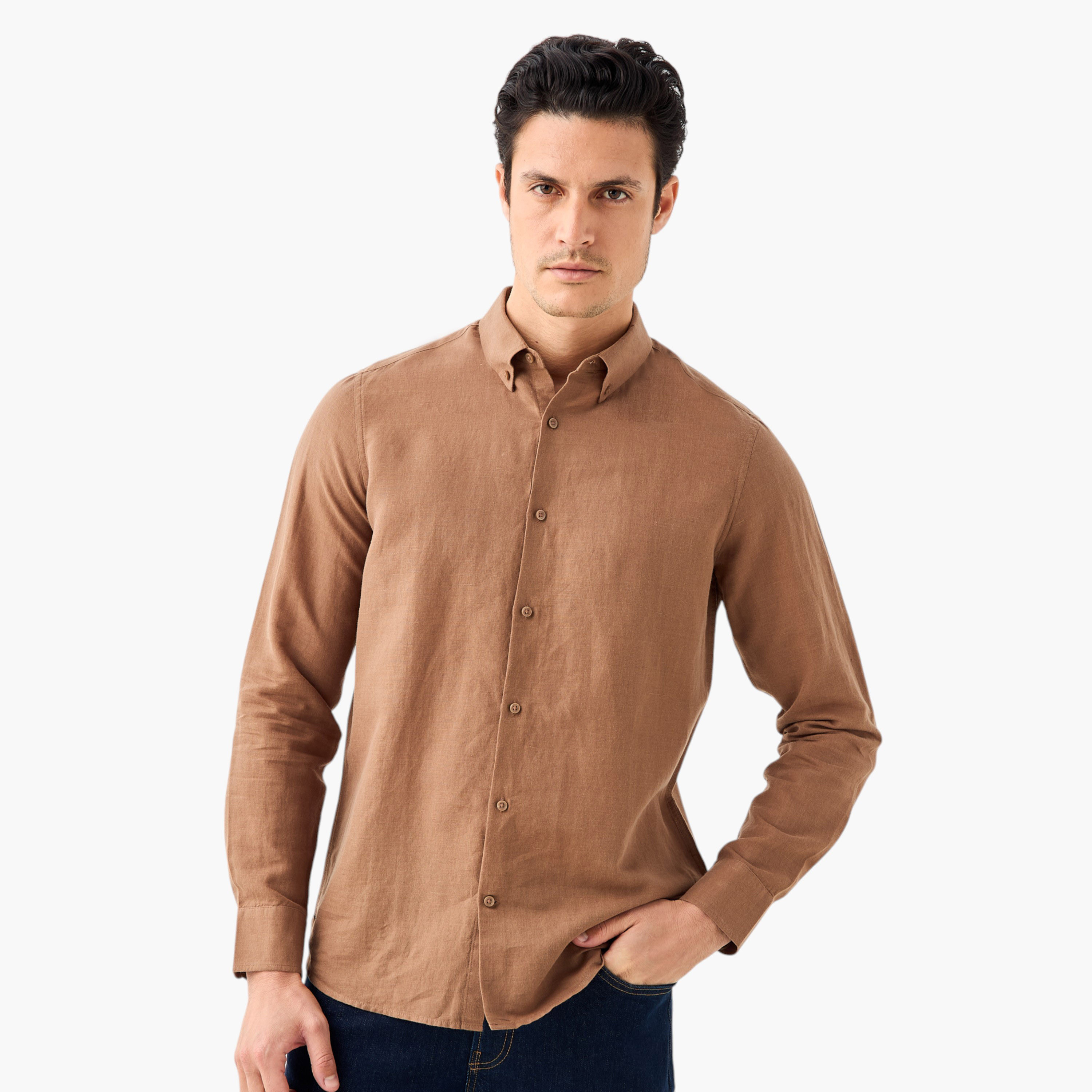 Linen Blend Shirt with Long Sleeves and Button Closure-men-clothing-shirts-image-26