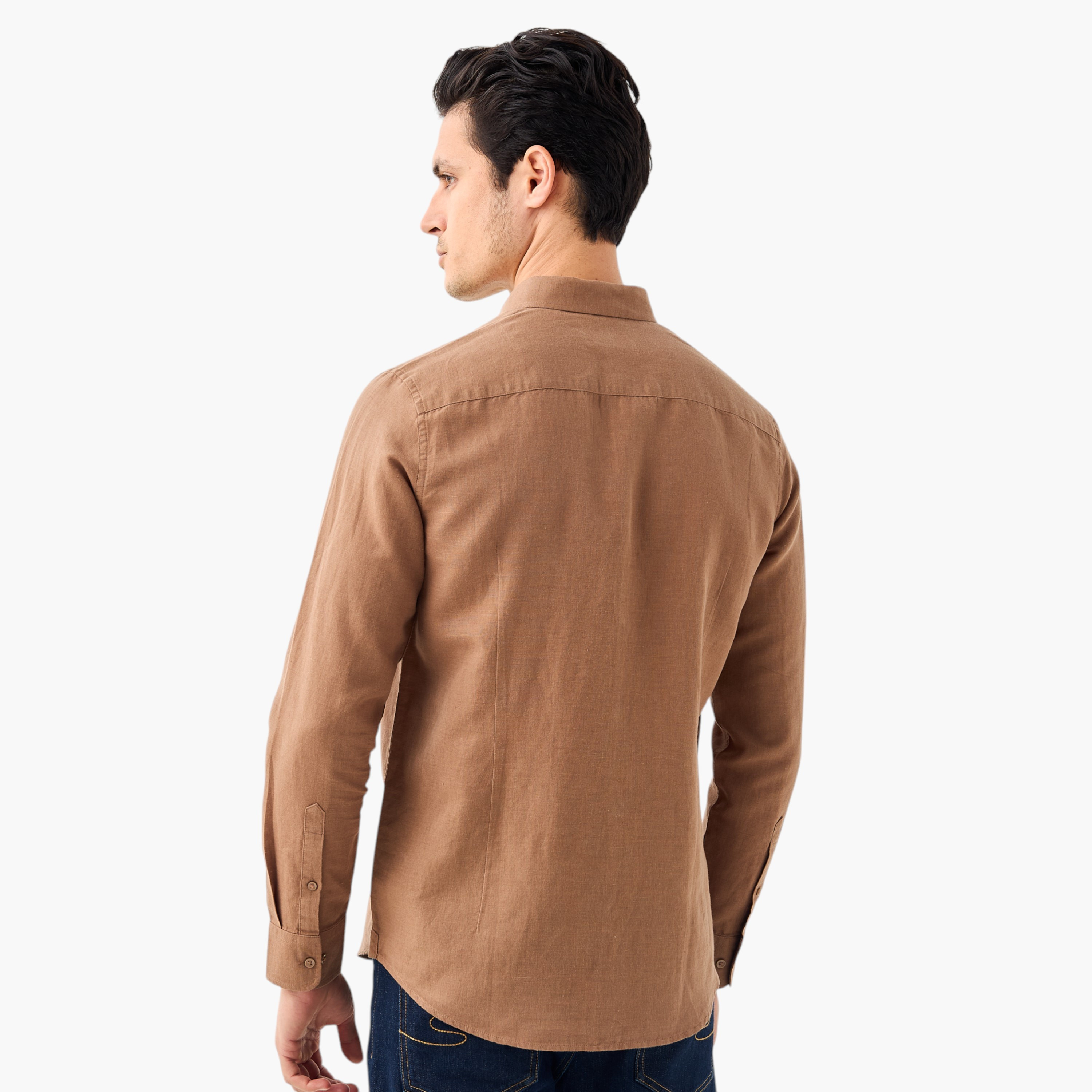 Linen Blend Shirt with Long Sleeves and Button Closure-men-clothing-shirts-image-28