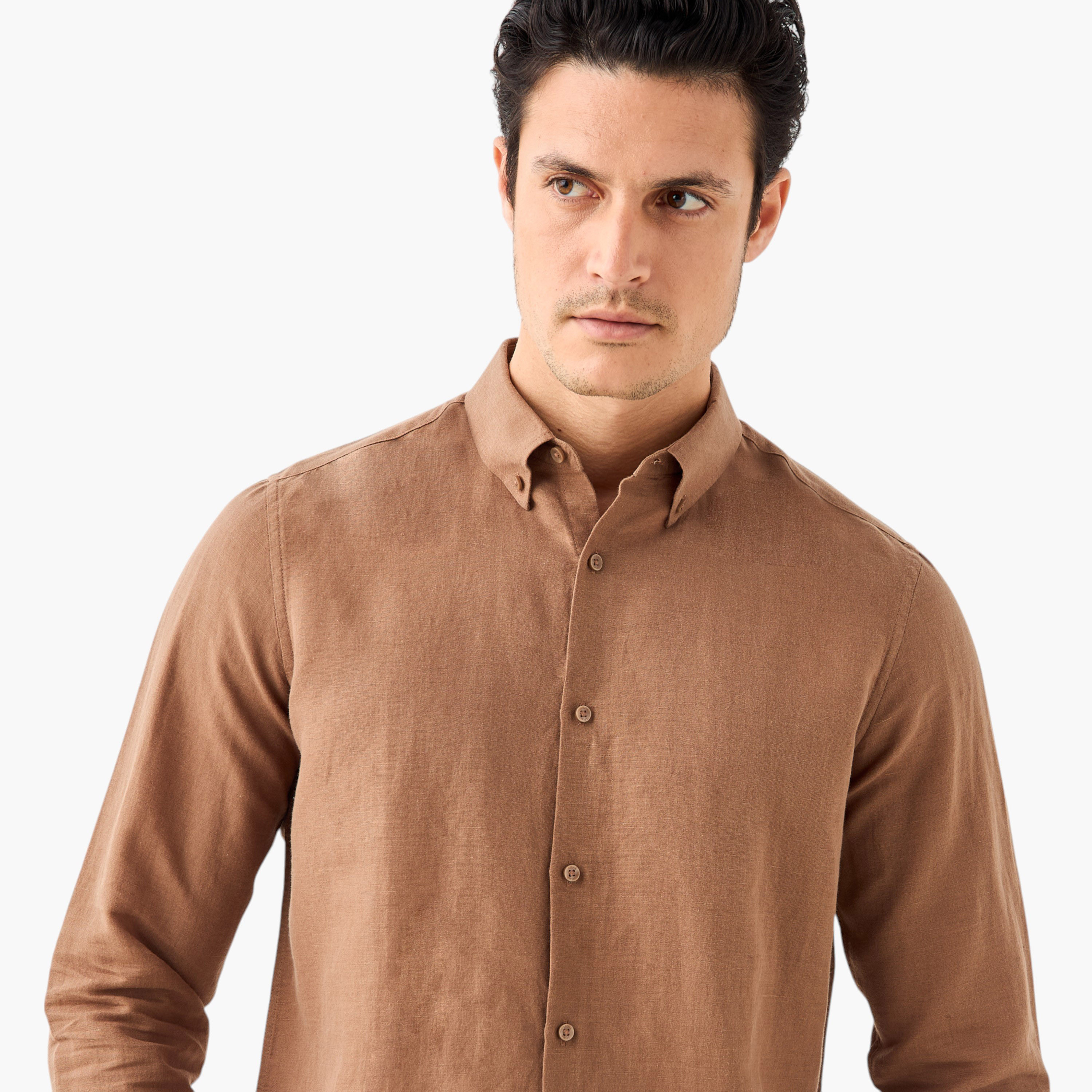 Linen Blend Shirt with Long Sleeves and Button Closure-men-clothing-shirts-image-29