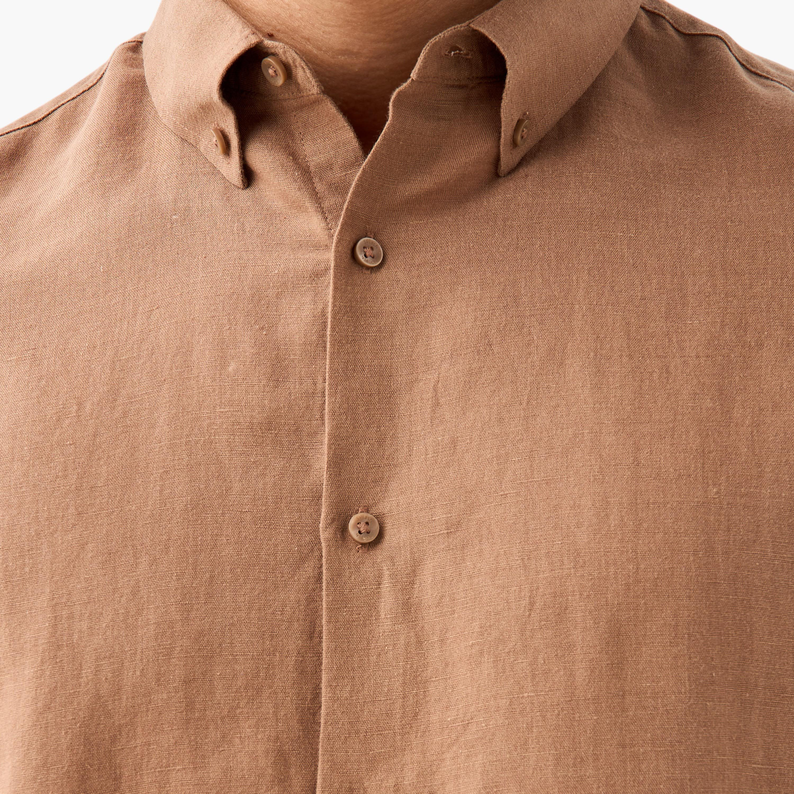 Linen Blend Shirt with Long Sleeves and Button Closure-men-clothing-shirts-image-30