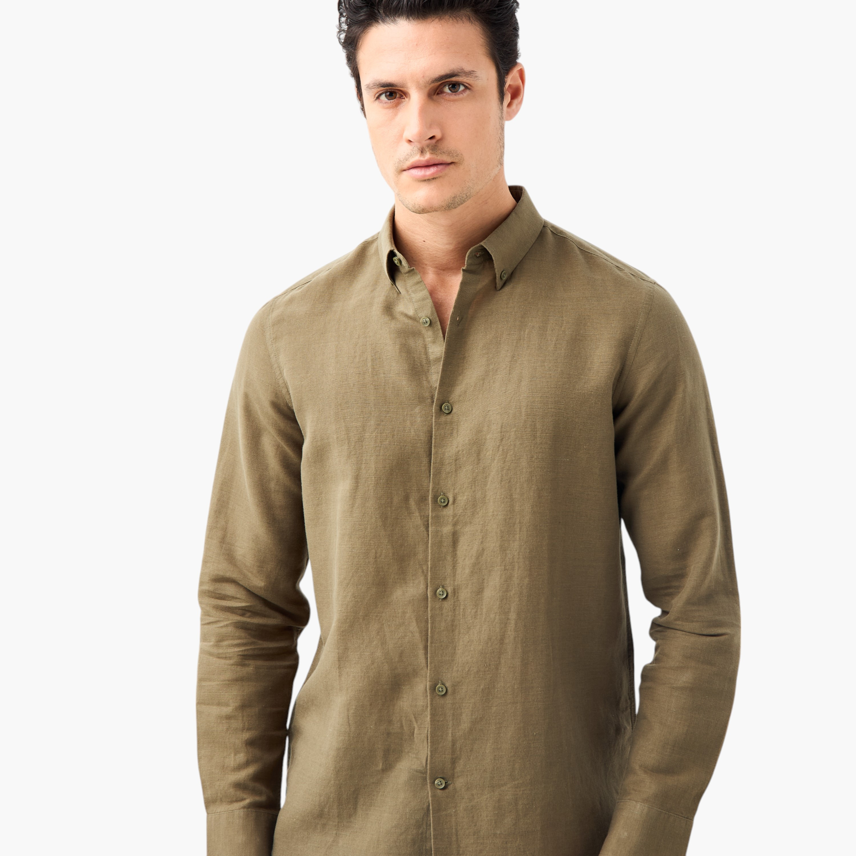 Linen Blend Shirt with Long Sleeves and Button Closure-men-clothing-shirts-image-18