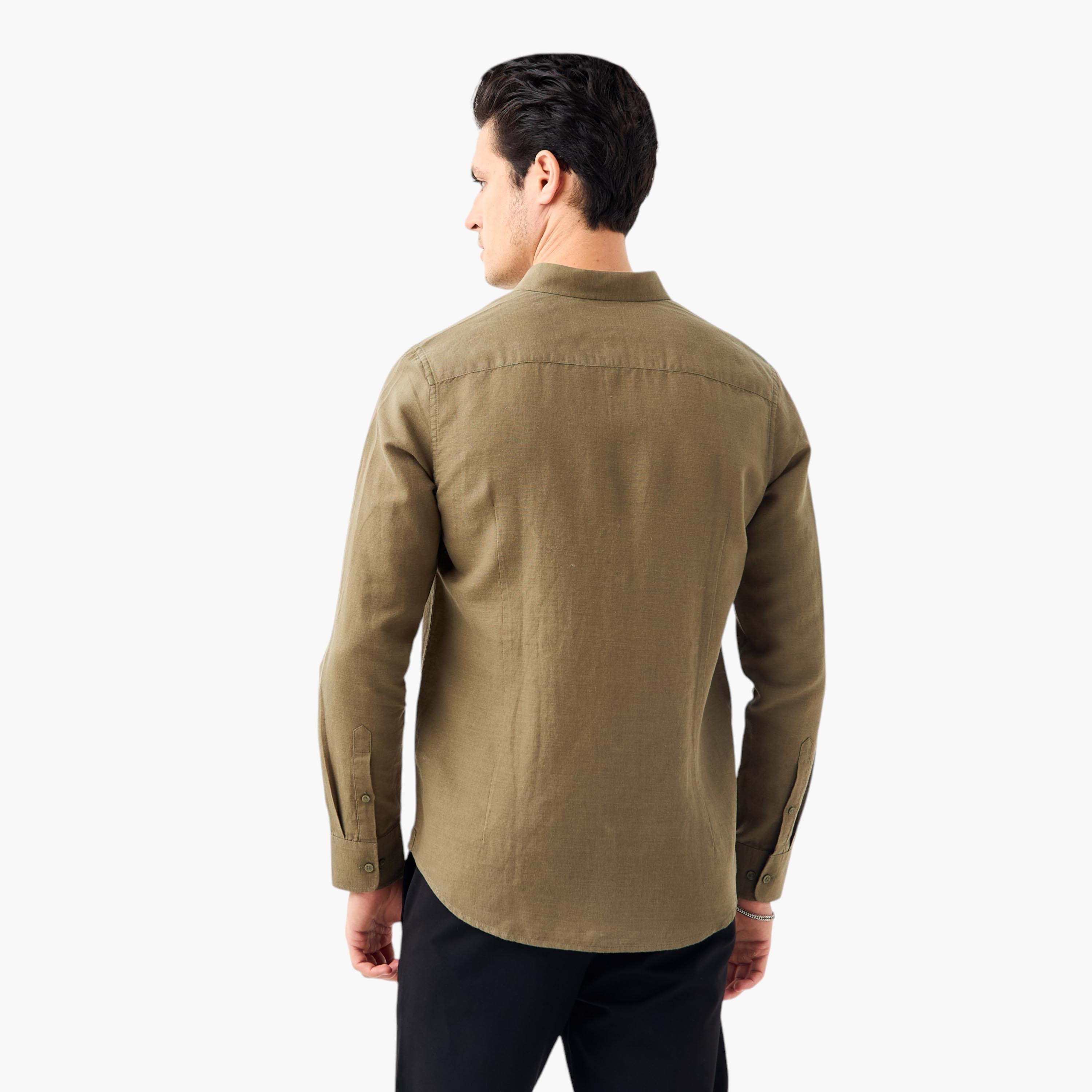 Linen Blend Shirt with Long Sleeves and Button Closure-men-clothing-shirts-image-19