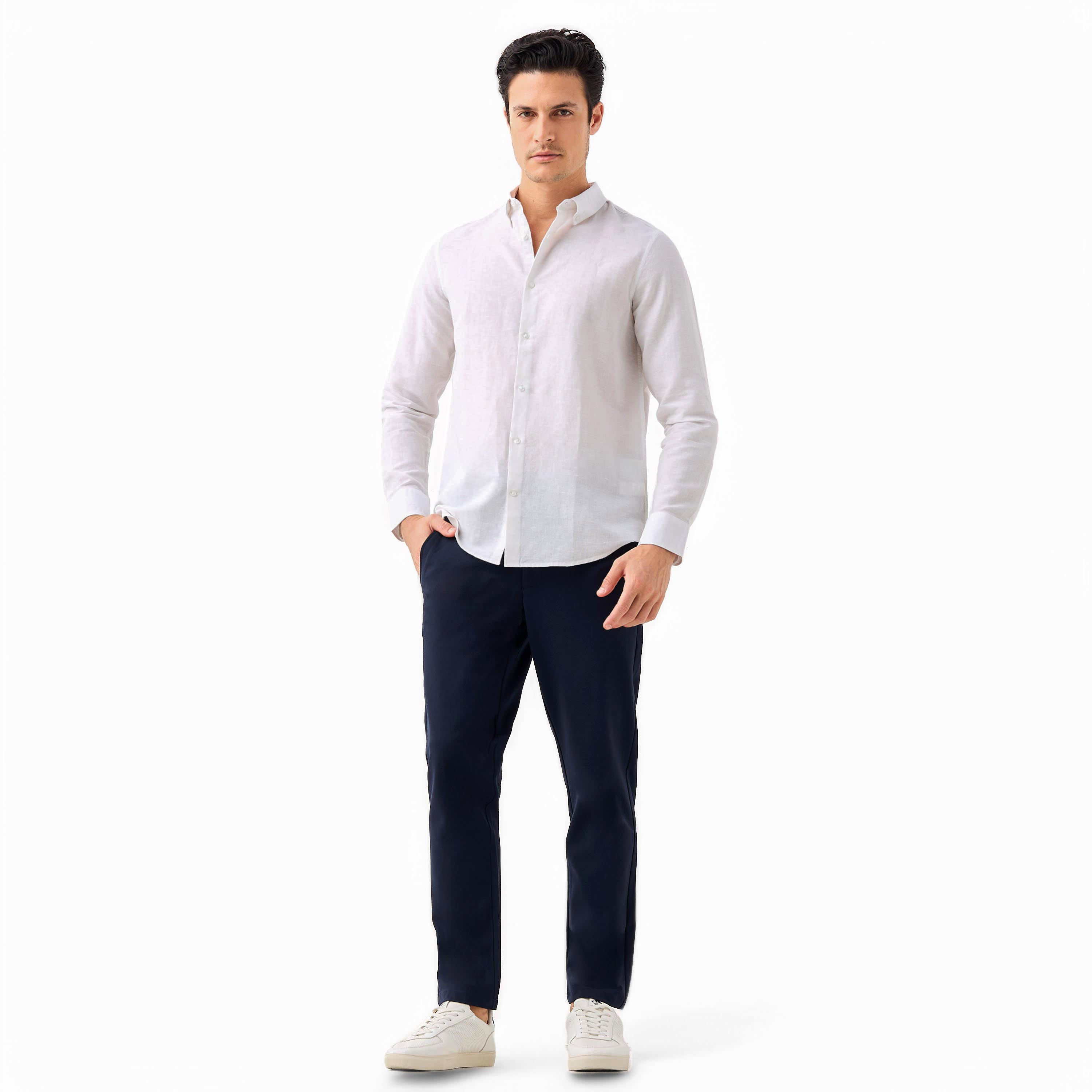 Linen Blend Shirt with Long Sleeves and Button Closure-men-clothing-shirts-image-22