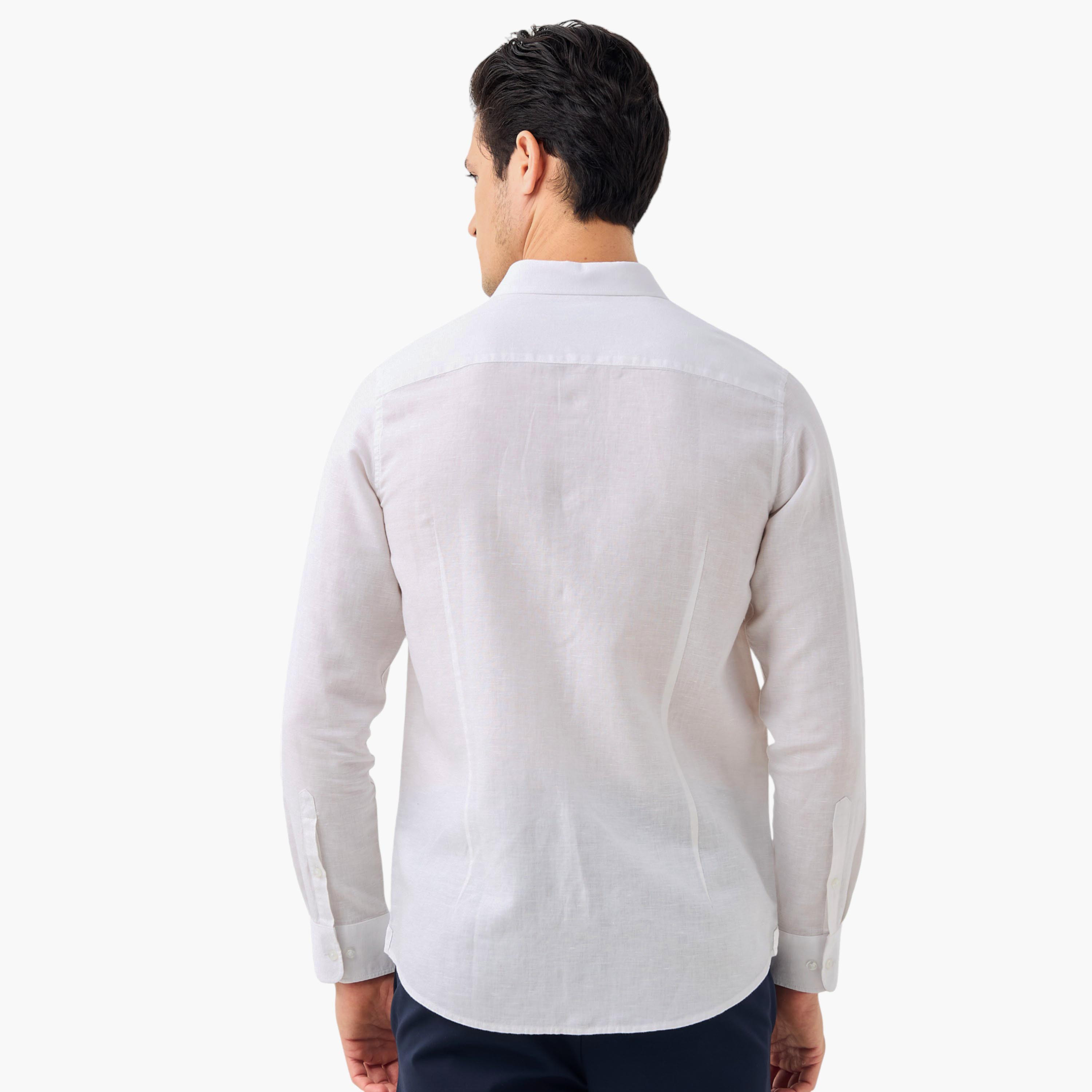 Linen Blend Shirt with Long Sleeves and Button Closure-men-clothing-shirts-image-23