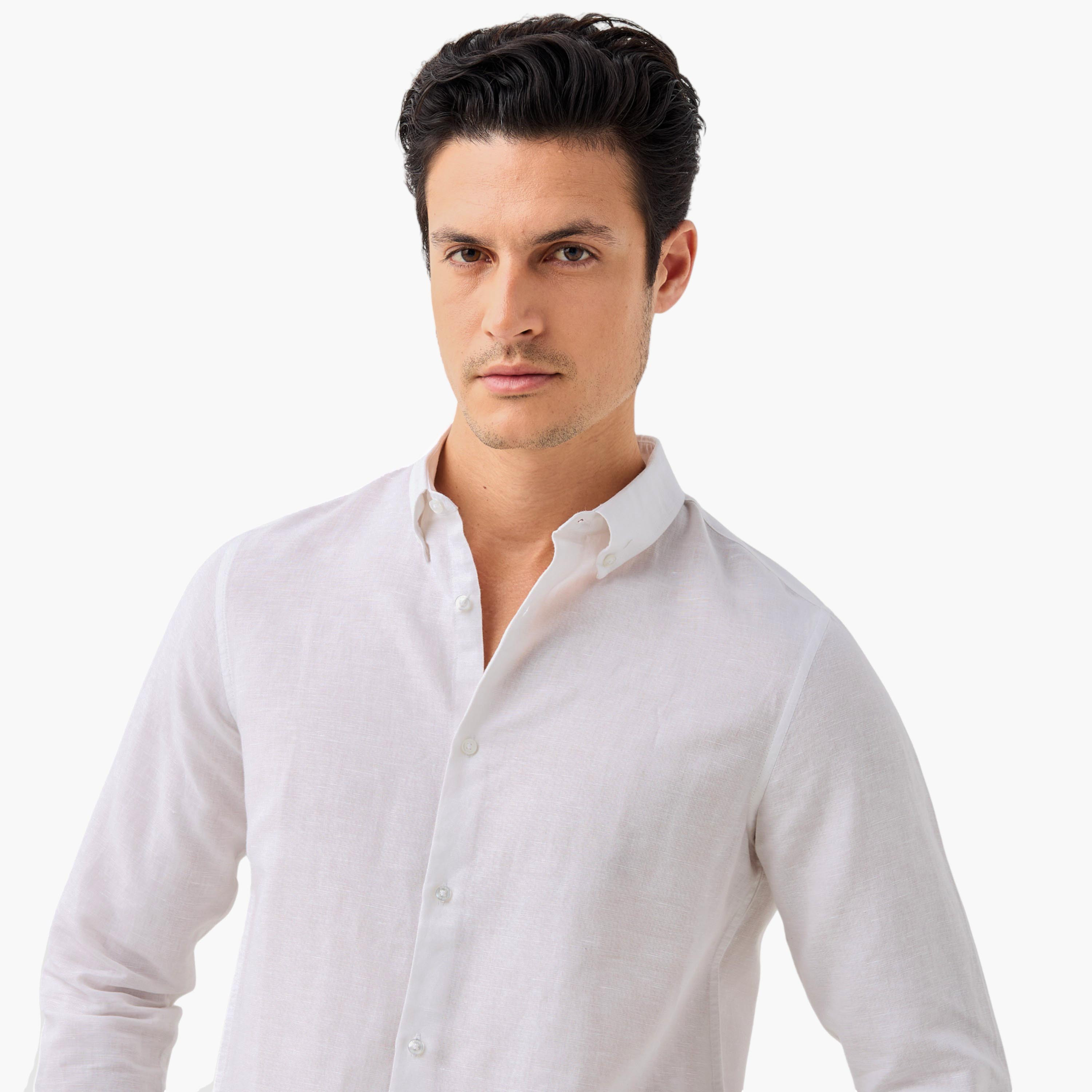 Linen Blend Shirt with Long Sleeves and Button Closure-men-clothing-shirts-image-24
