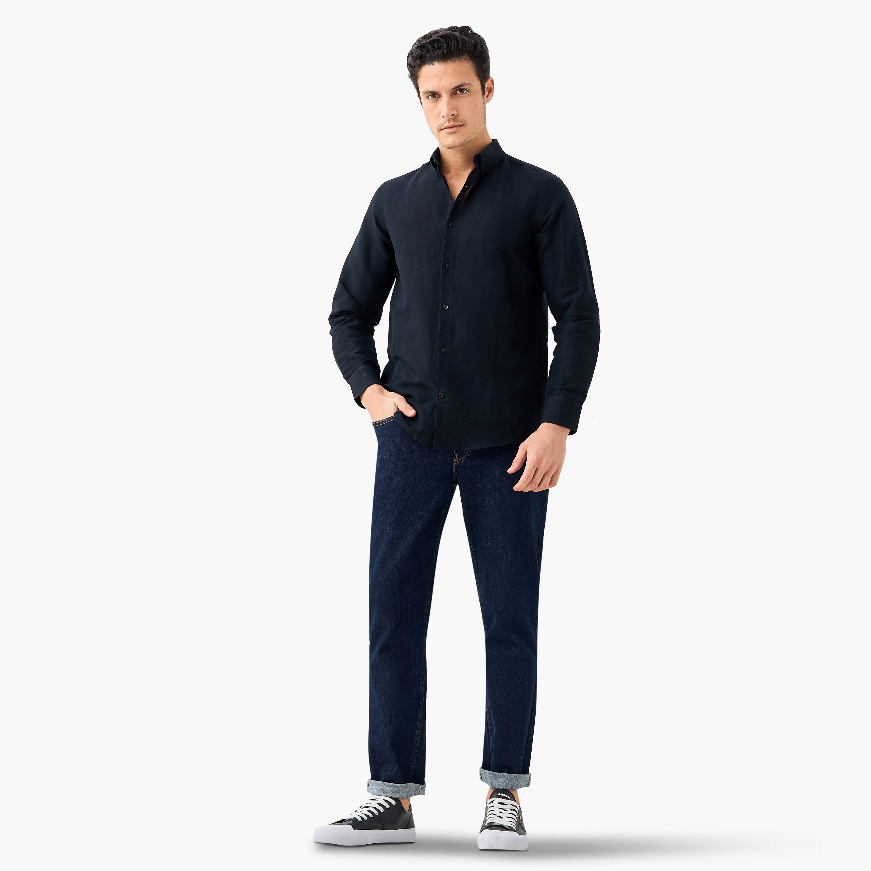 Linen Blend Shirt with Long Sleeves and Button Closure-men-clothing-shirts-image-13