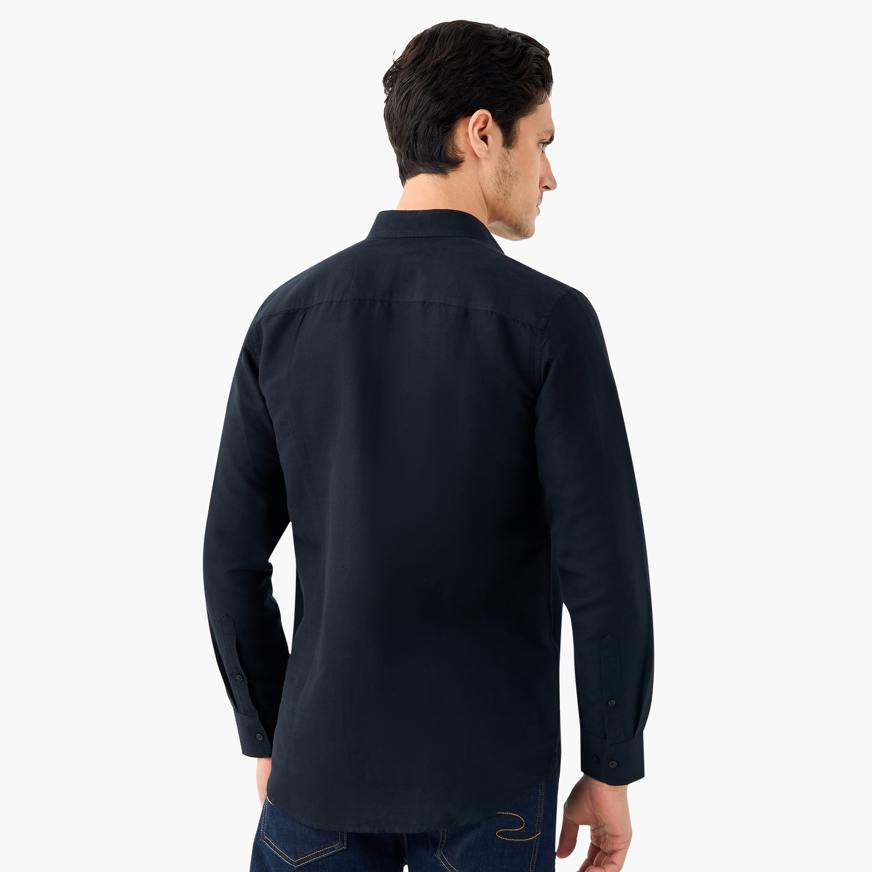 Linen Blend Shirt with Long Sleeves and Button Closure-men-clothing-shirts-image-14