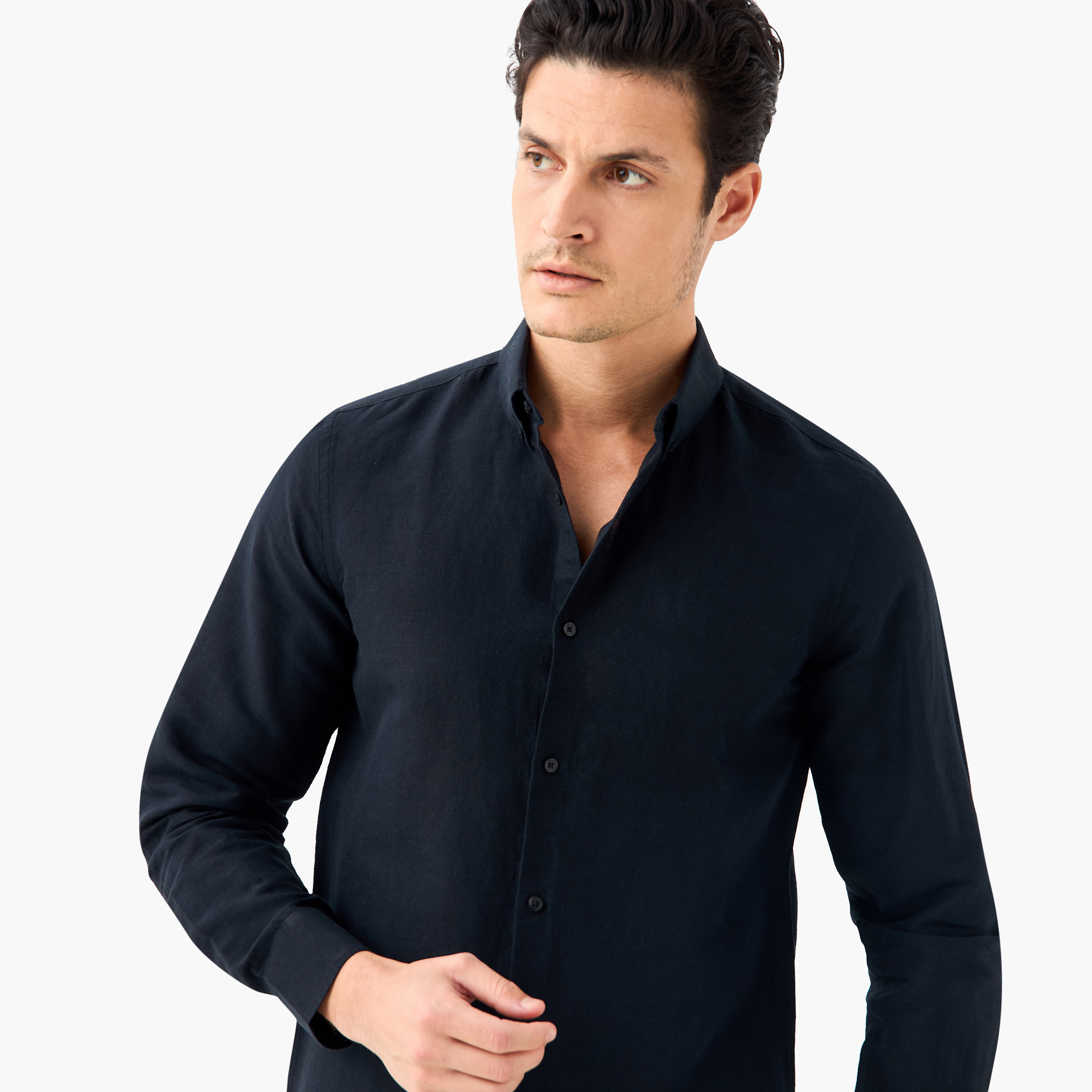 Linen Blend Shirt with Long Sleeves and Button Closure-men-clothing-shirts-image-15