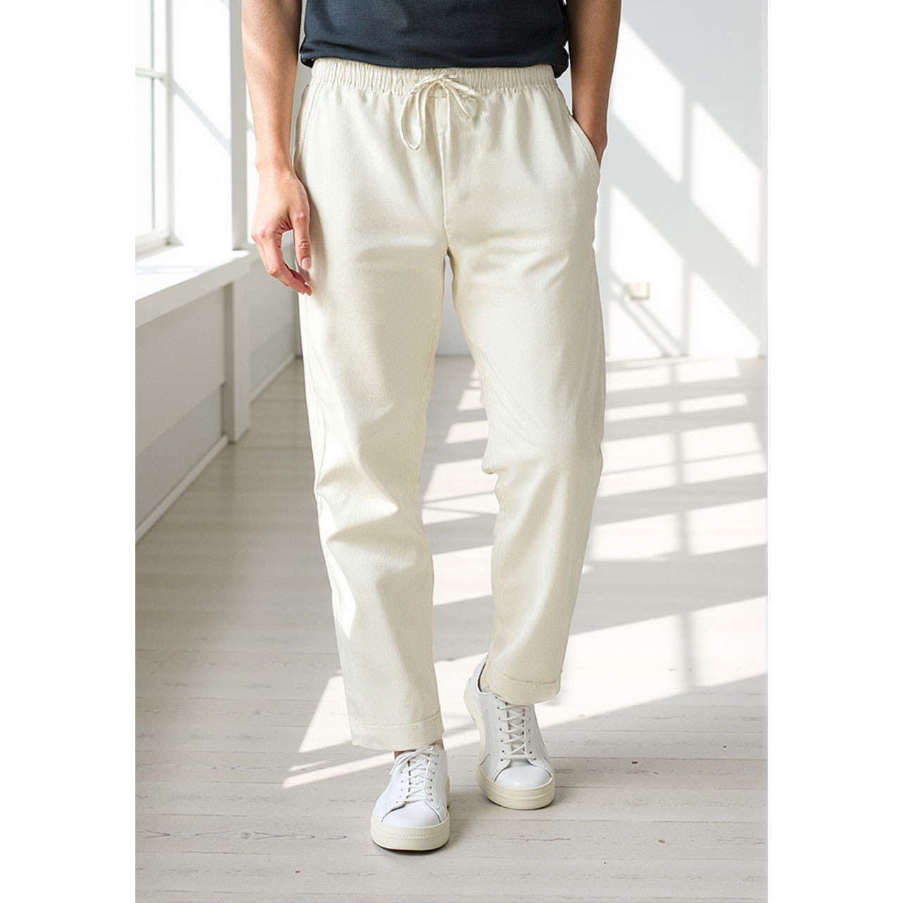 بنطلون بخصر مرن ورباط إغلاق وجيوب-men-clothing-bottoms-trousersandchinos-trousers-image-1