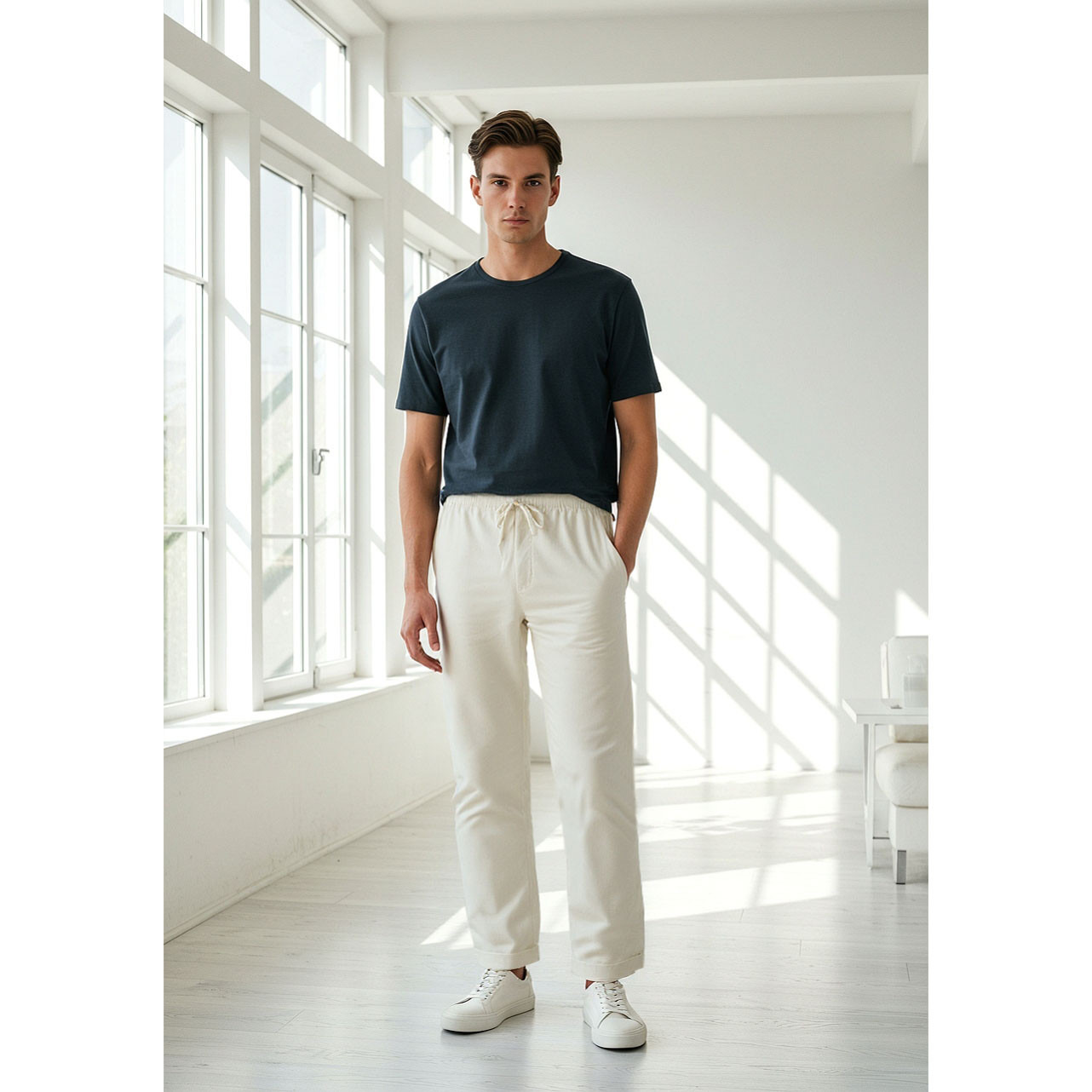 بنطلون بخصر مرن ورباط إغلاق وجيوب-men-clothing-bottoms-trousersandchinos-trousers-image-2