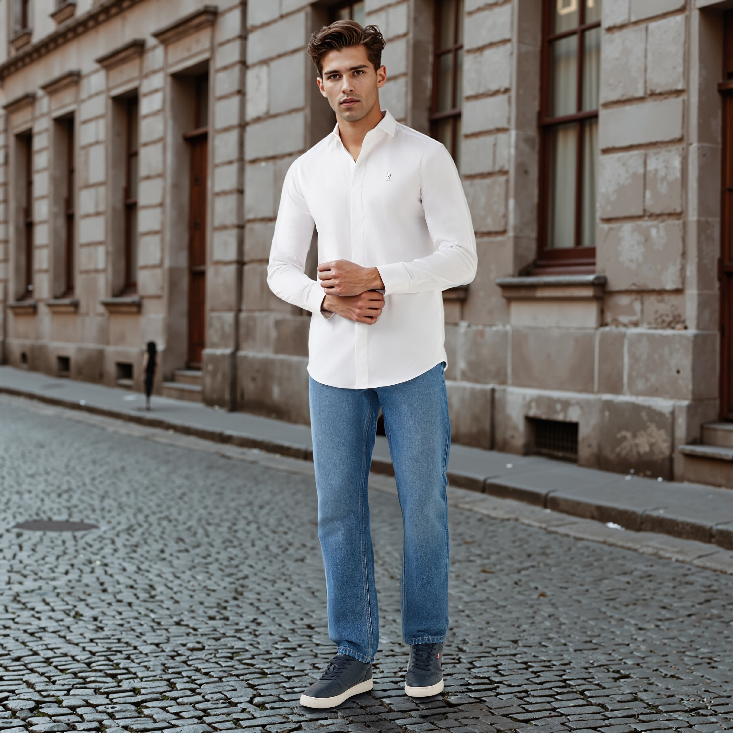 قميص بقصّة عادية وأكمام طويلة وتفاصيل الشعار من إمبيرور-men-clothing-shirts-image-12