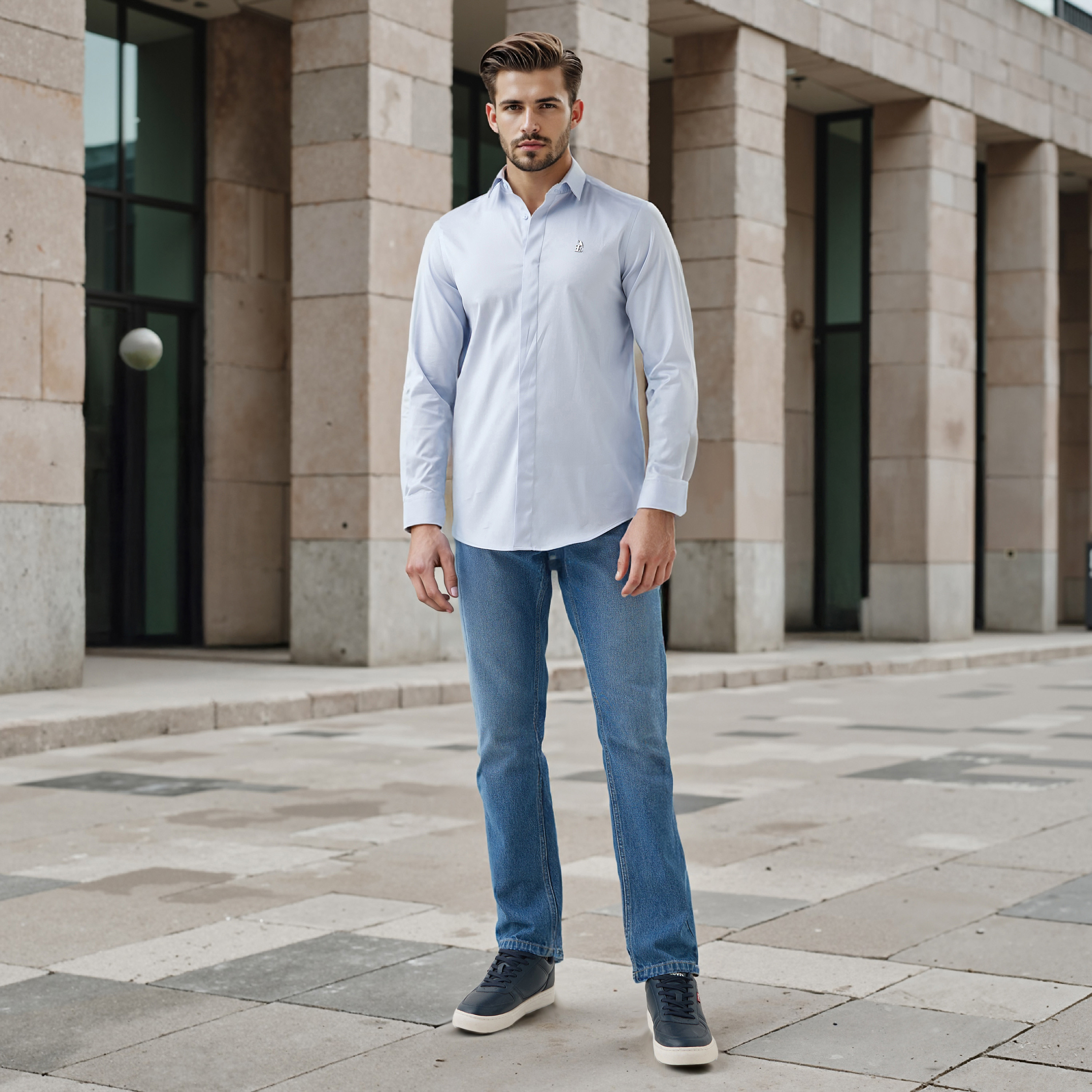 قميص بقصّة عادية وأكمام طويلة وتفاصيل الشعار من إمبيرور-men-clothing-shirts-image-18