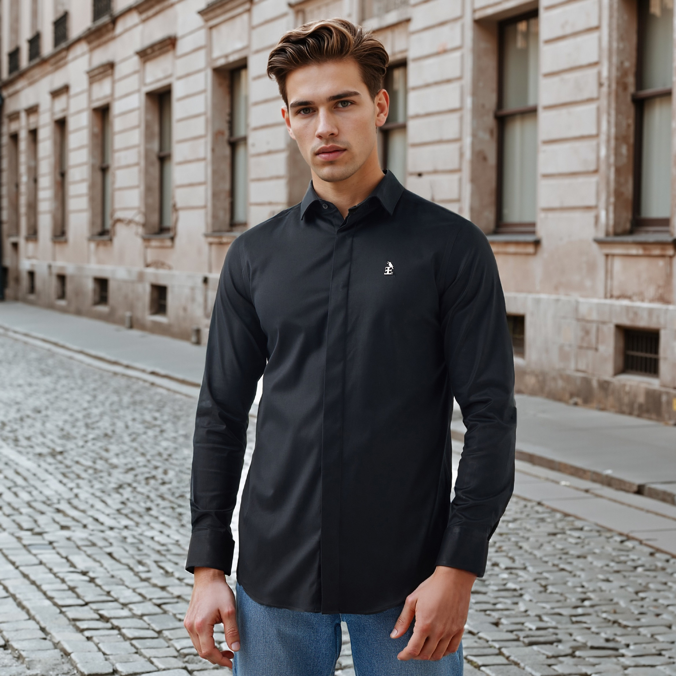 قميص بقصّة عادية وأكمام طويلة وتفاصيل الشعار من إمبيرور-men-clothing-shirts-image-5