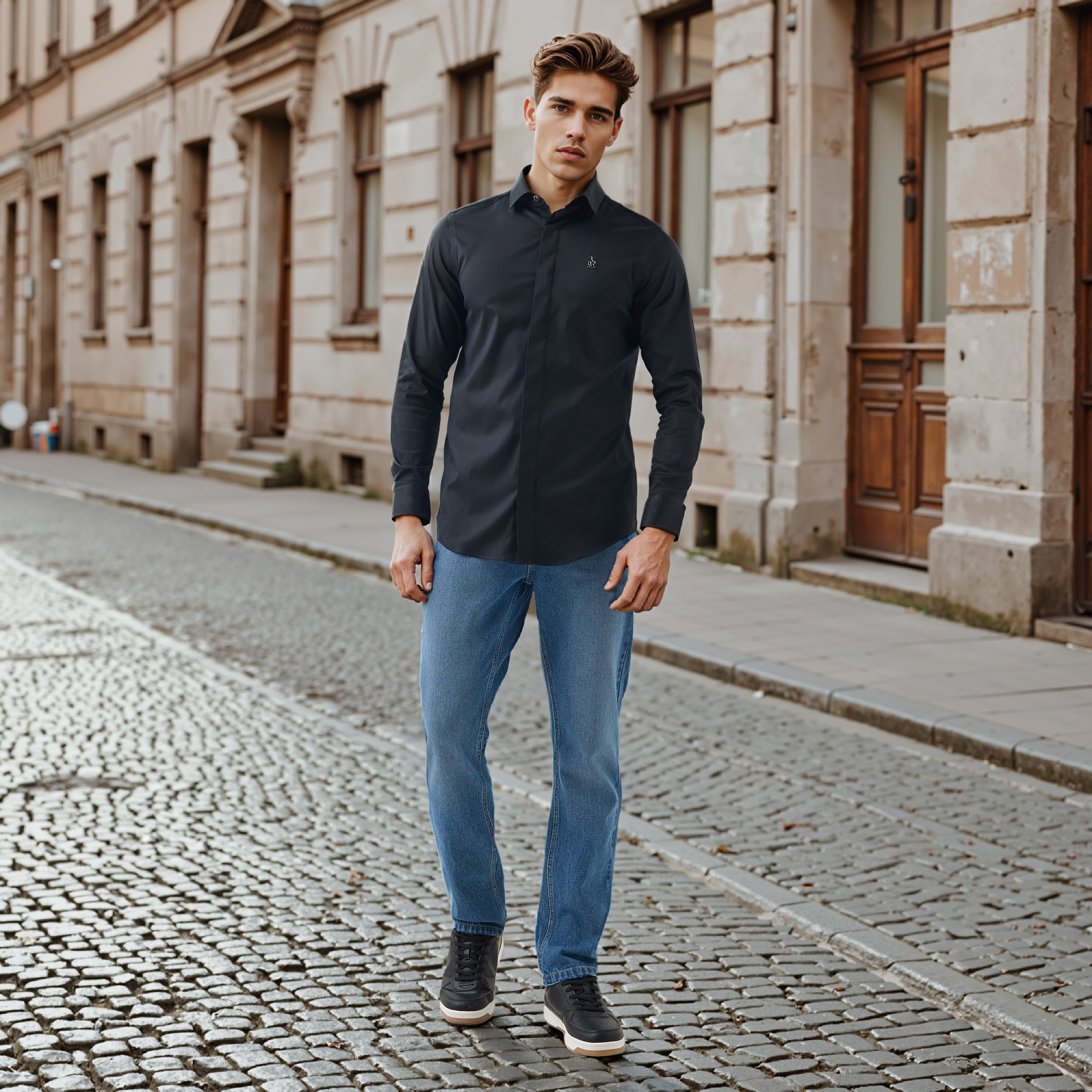 قميص بقصّة عادية وأكمام طويلة وتفاصيل الشعار من إمبيرور-men-clothing-shirts-image-6