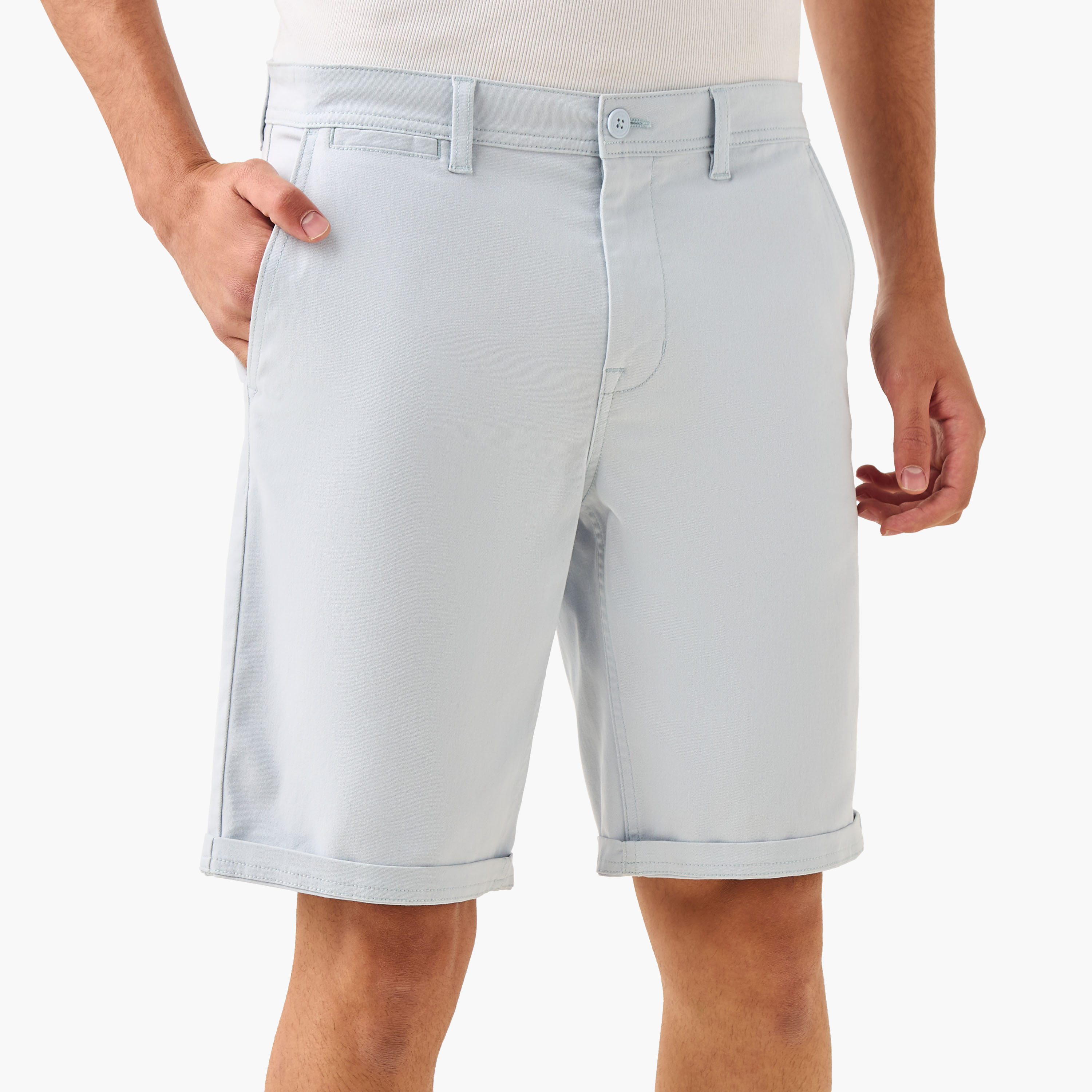 Regular Fit Mid-Rise Shorts with Button Closure and Pockets-men-clothing-bottoms-shorts-image-1