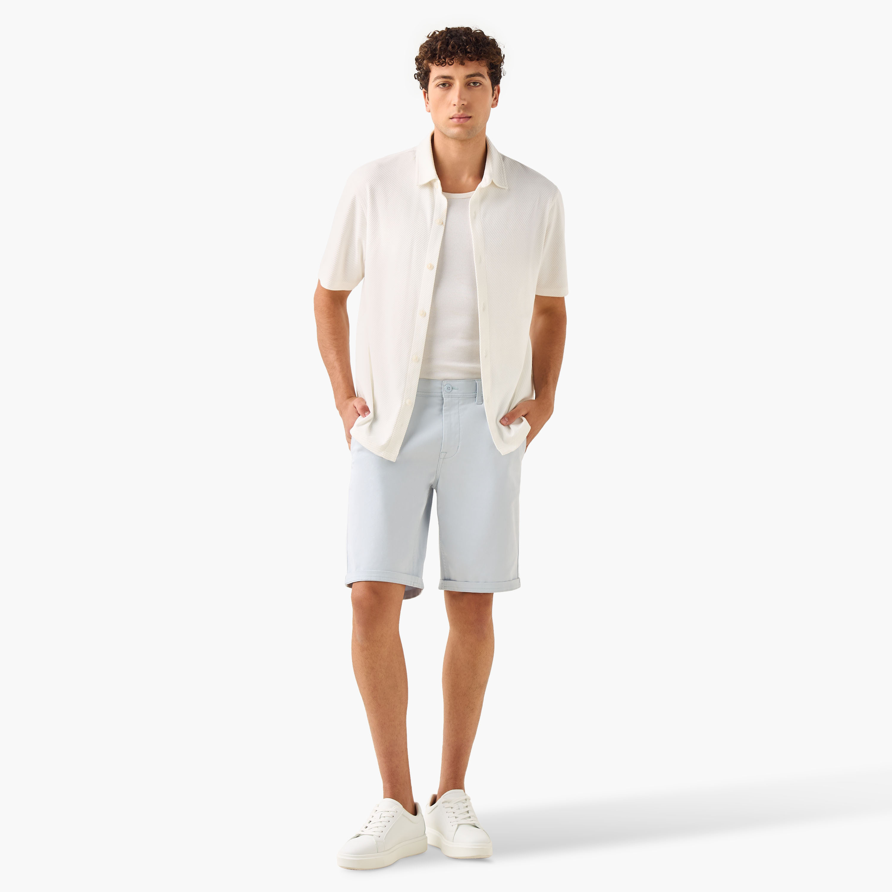 Regular Fit Mid-Rise Shorts with Button Closure and Pockets-men-clothing-bottoms-shorts-image-2