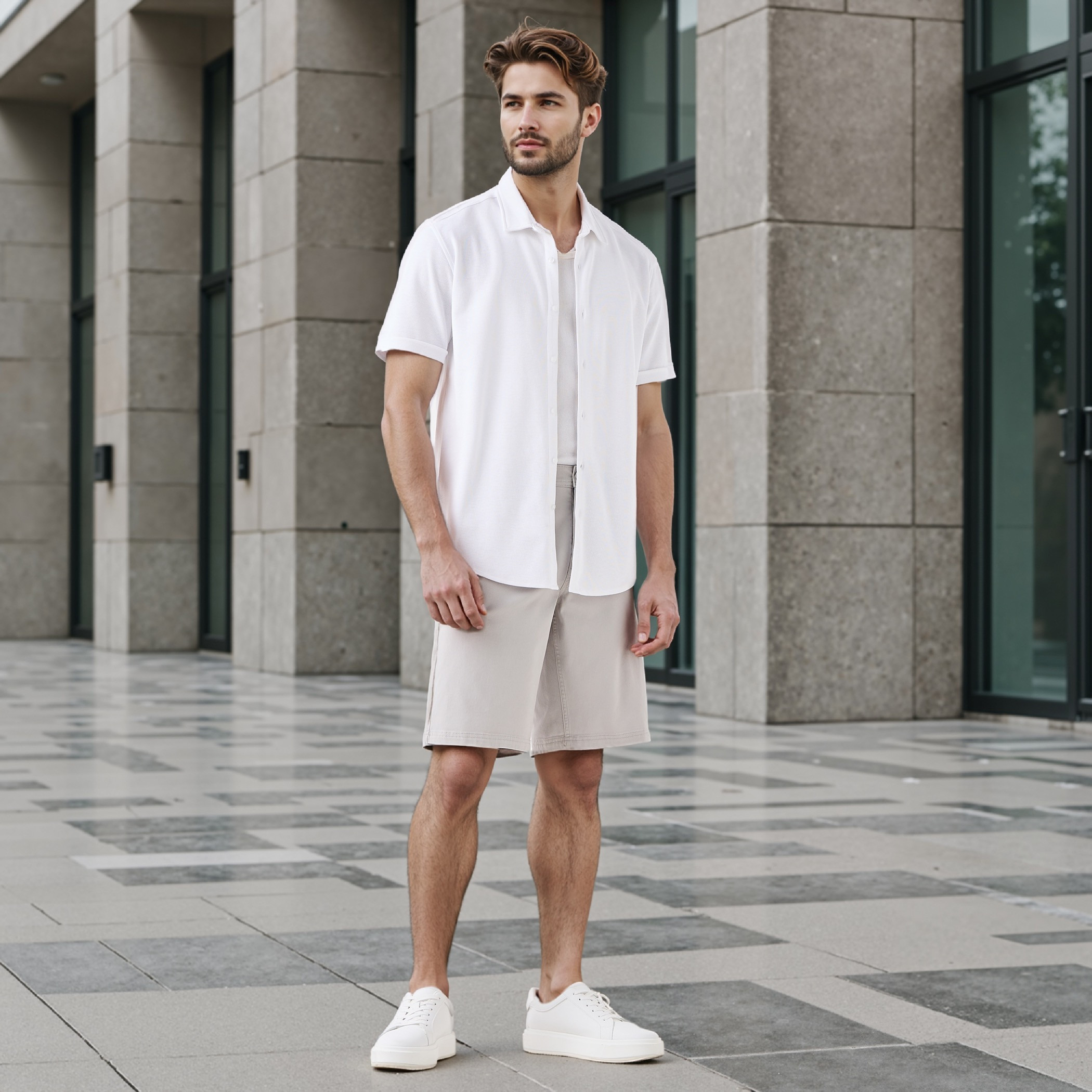 Textured Slim-Fit Shirt with Short Sleeves-men-clothing-shirts-image-2