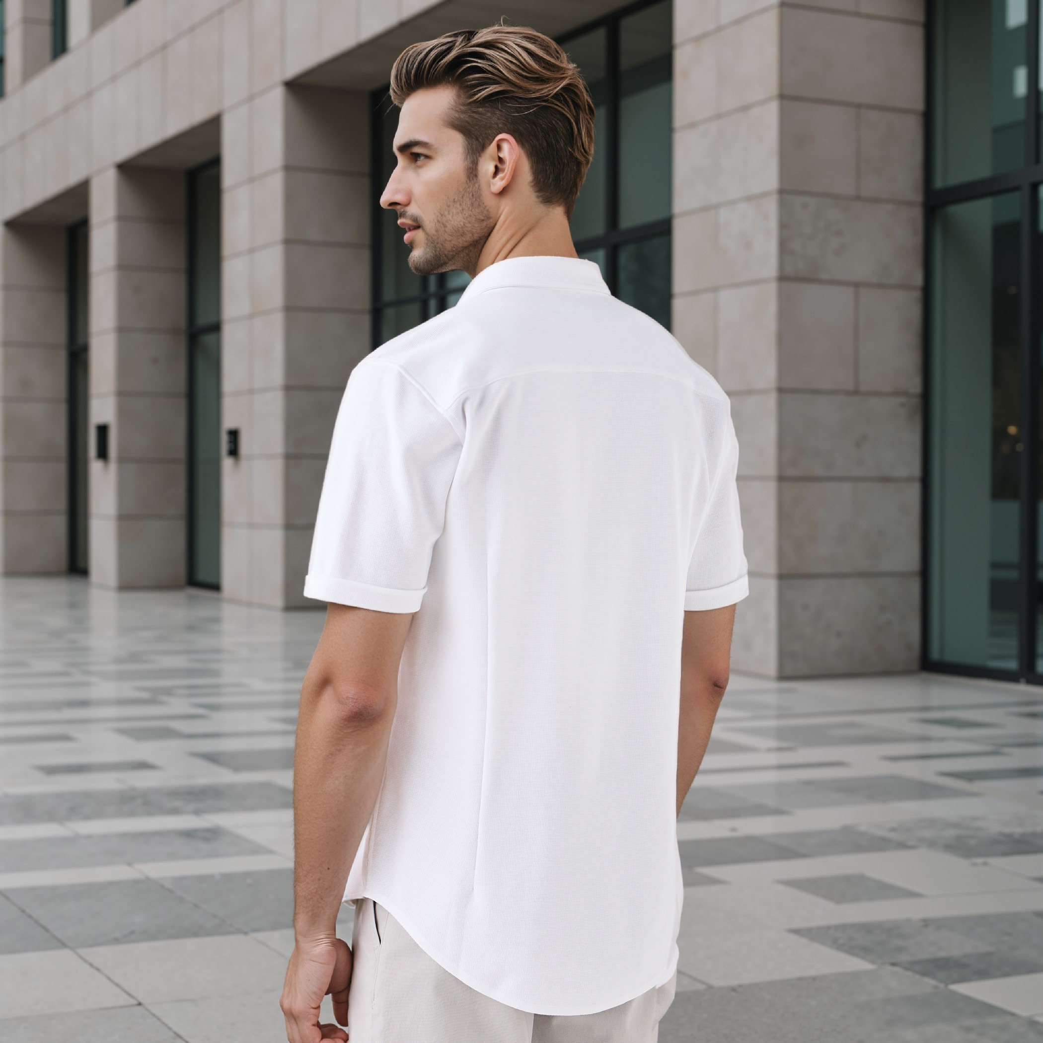 Textured Slim-Fit Shirt with Short Sleeves-men-clothing-shirts-image-3